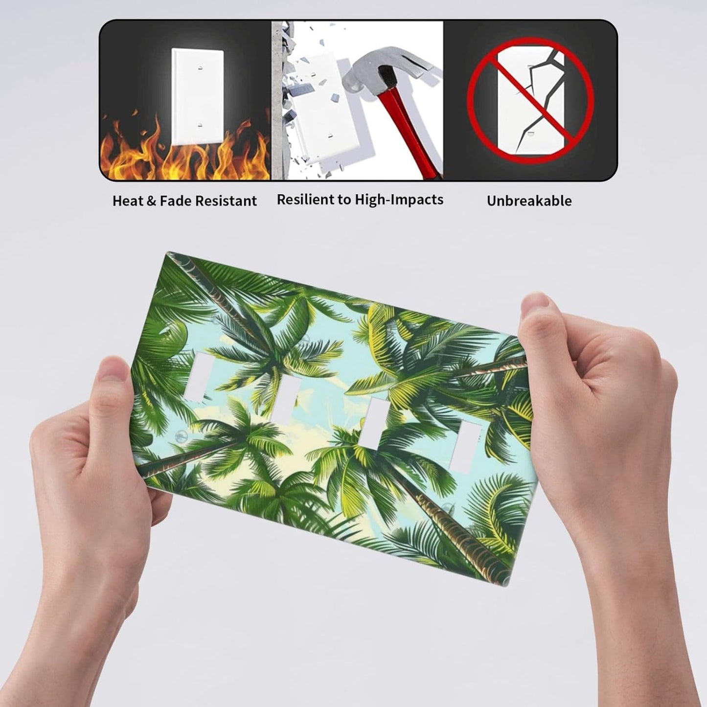 Summer Sky Coconut Palms Trees Green Plants Leaf Light Switch Covers Quad Toggle Electrical Faceplate 4 Gang Wall Plate Decorative Switch Plates for Bed Room Living Room Decor