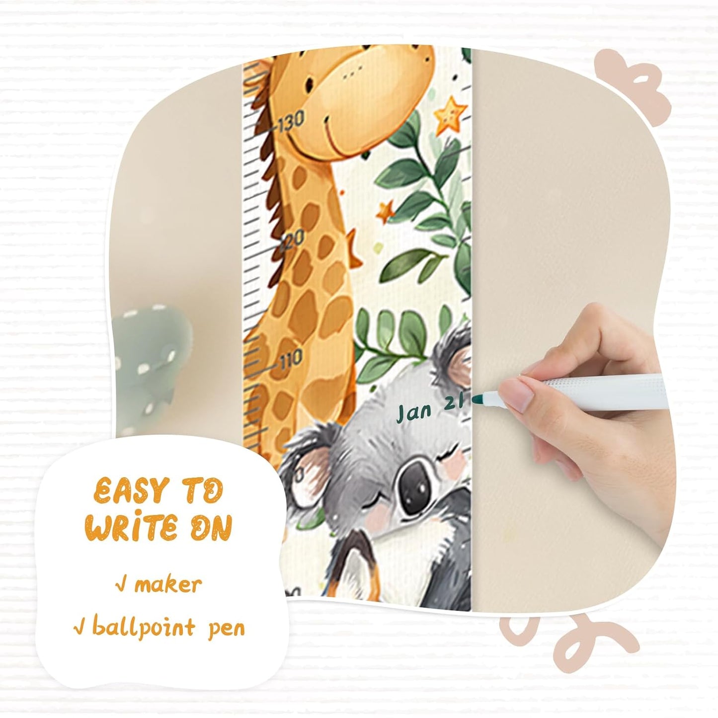 Personalized Name Baby Growth Height Chart Handing Ruler Wall Decor for Kids, Animals Canvas Removable Height Growth Chart, Nursery Decor, Toddler Kid Room Decoration, Hangable