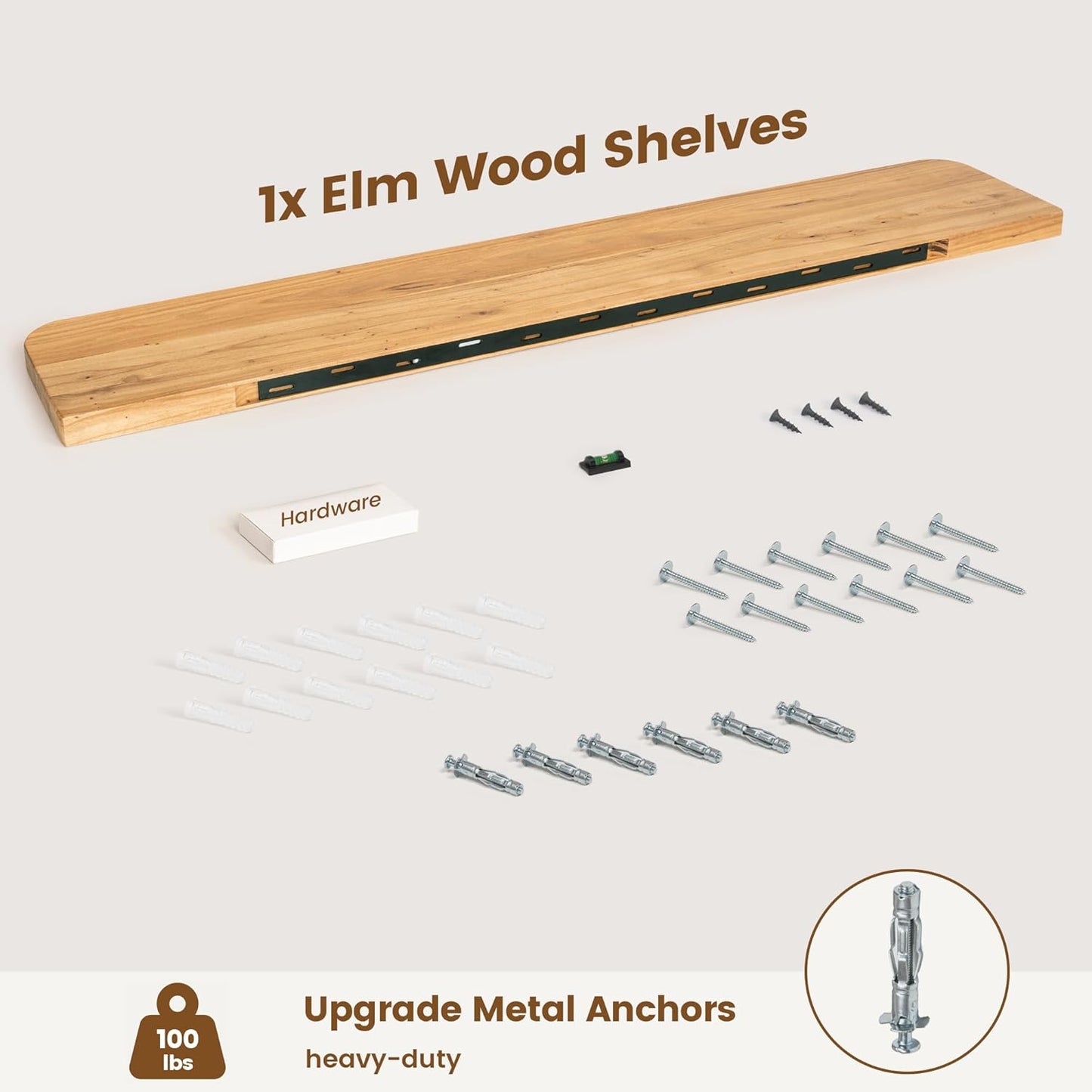 Rustic Elm Wood Floating Shelves for Wall Round Edge, 55"W x 9.2"D x 1.37"H, Set of 1 with Invisible Bracket, Wall Mounted Storage Shelves for Living Room Bedroom Kitchen Bathroom Decor, Natural