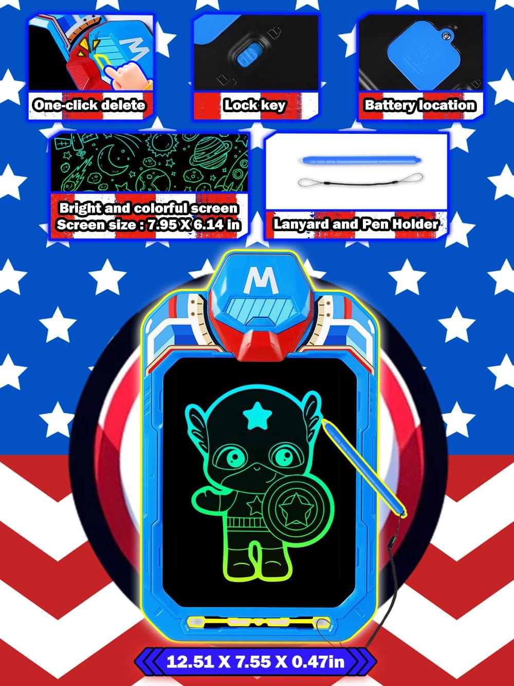 LCD Writing Tablet for Kids 10 Inch Mech Iron Hero for Toddler 2 3 4 5 6 - Paint, Doodle Board, Drawing Pad - Travel Toys, Road Trip Car Activities, Birthday Christmas Gift Boys & Man