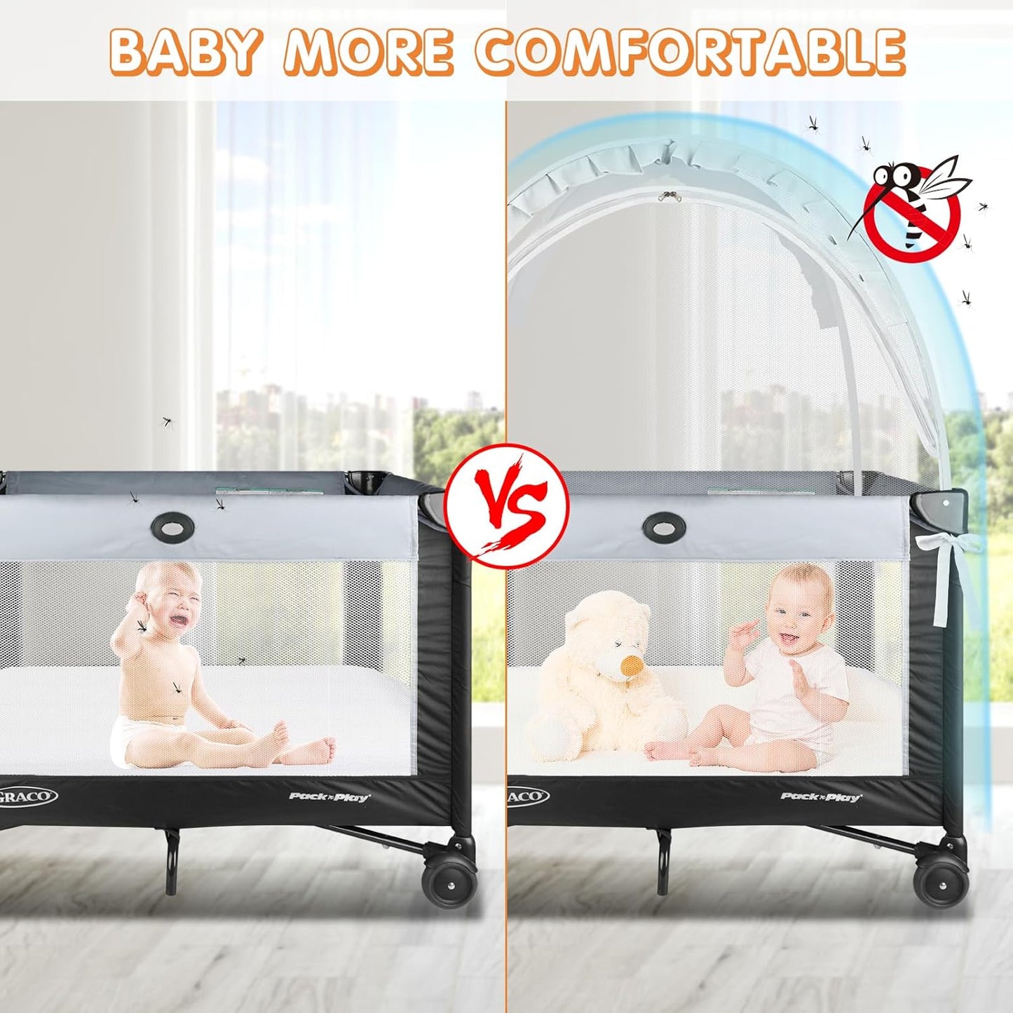 Pack N Play Tent - Mini Crib Tent to Keep Baby from Climbing Out - Crib Net to Keep Baby in - Pop Up Breathable Cribs Cover - Canopy with Upgrade Strong Mesh and Durable Zipper (White, Small)