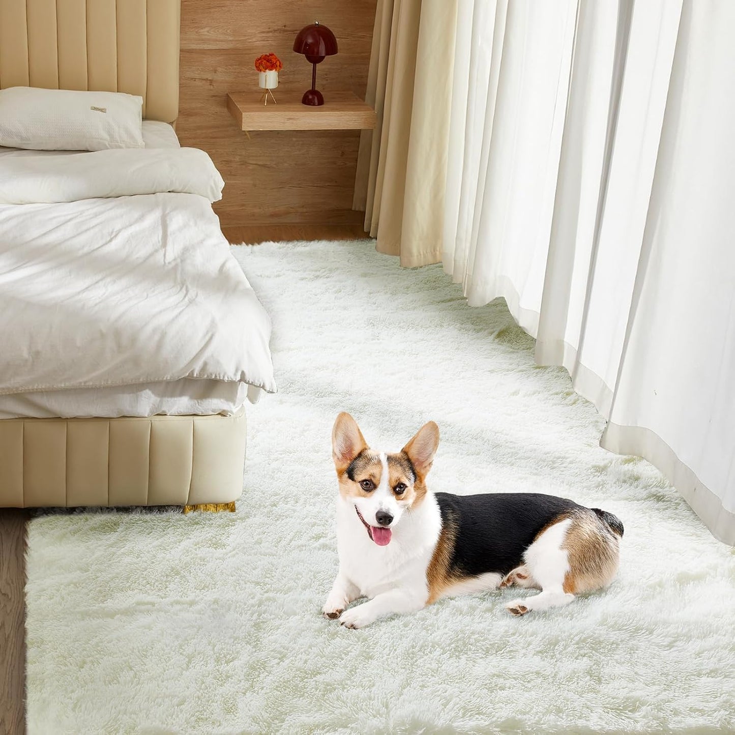 Ultra Soft Rug for Living Room, 9X12 Fluffy Shag Area Rug for Bedroom, Modern Shaggy Carpets Fuzzy Rug for Teens Dorm Nursery Home Decor Aesthetic, Upgrade Anti-Skid Durable, Cream White