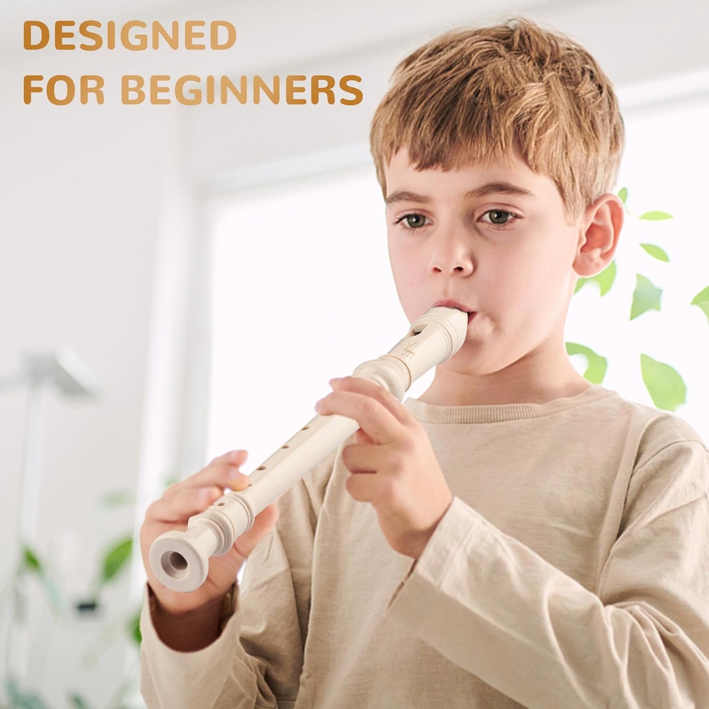 Soprano Recorder 8-Hole Instrument for Kids Beginners, Baroque Style C Key Kids Flute with Cleaning Rod & Case Bag for School Education Home Entertainment - Beige