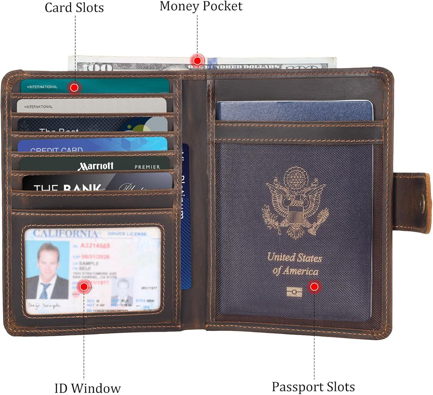 Polare Luxury RFID Blocking Leather Passport Holder Travel Wallet For Men and Women (Dark Brown with AirTag Slot(Snap Version))