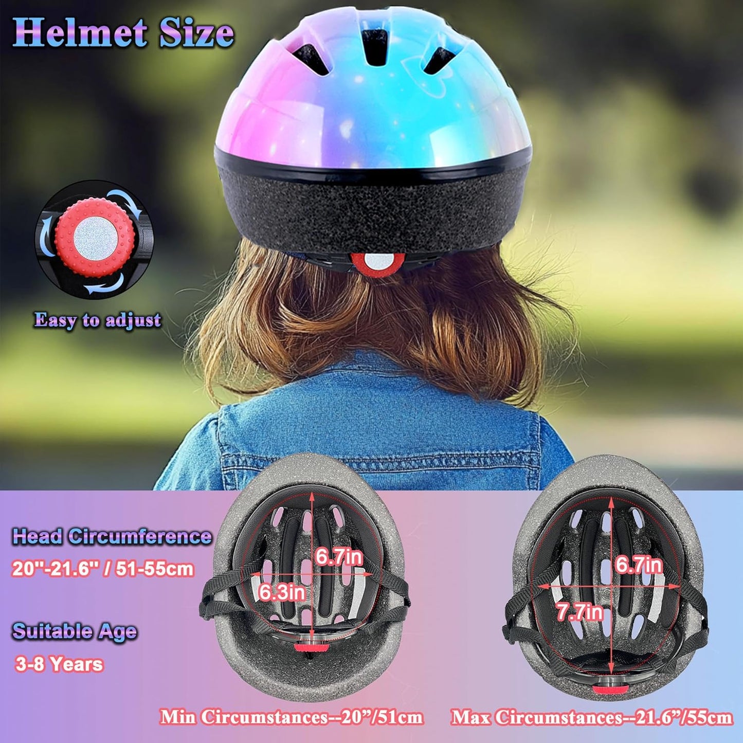 Kids Helmet Adjustable for Kids Ages 3-8 Years Old Boys Girls, Toddler Helmet with Protective Sports Gear Set Knee Elbow Pads Wrist Guards for Cycling Skateboard Scooter