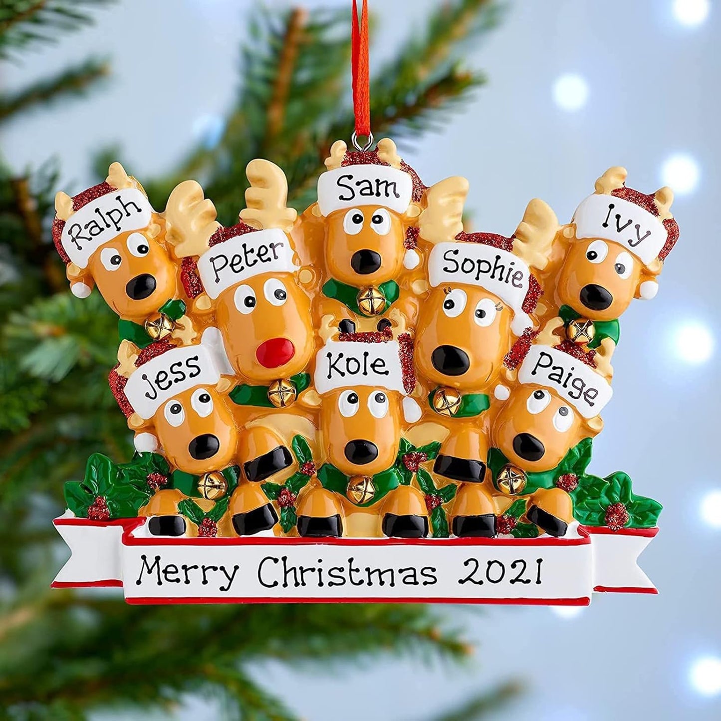 Personalized Christmas Ornaments 2025 Family of 2/3/4/5/6/7/8 Deer Christmas Ornaments Custom Name Customized Gifts for Xmas Tree,Family of 6