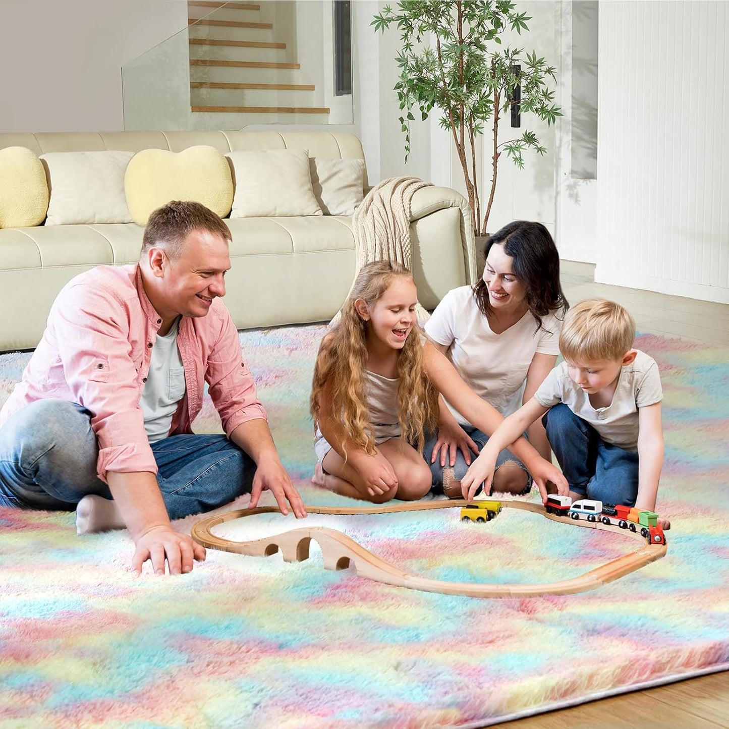Ultra Soft Rug for Living Room, 8X10 Fluffy Shag Area Rug for Bedroom, Modern Shaggy Carpets Fuzzy Rug for Teens Dorm Nursery Home Decor Aesthetic, Upgrade Anti-Skid Durable, Rainbow