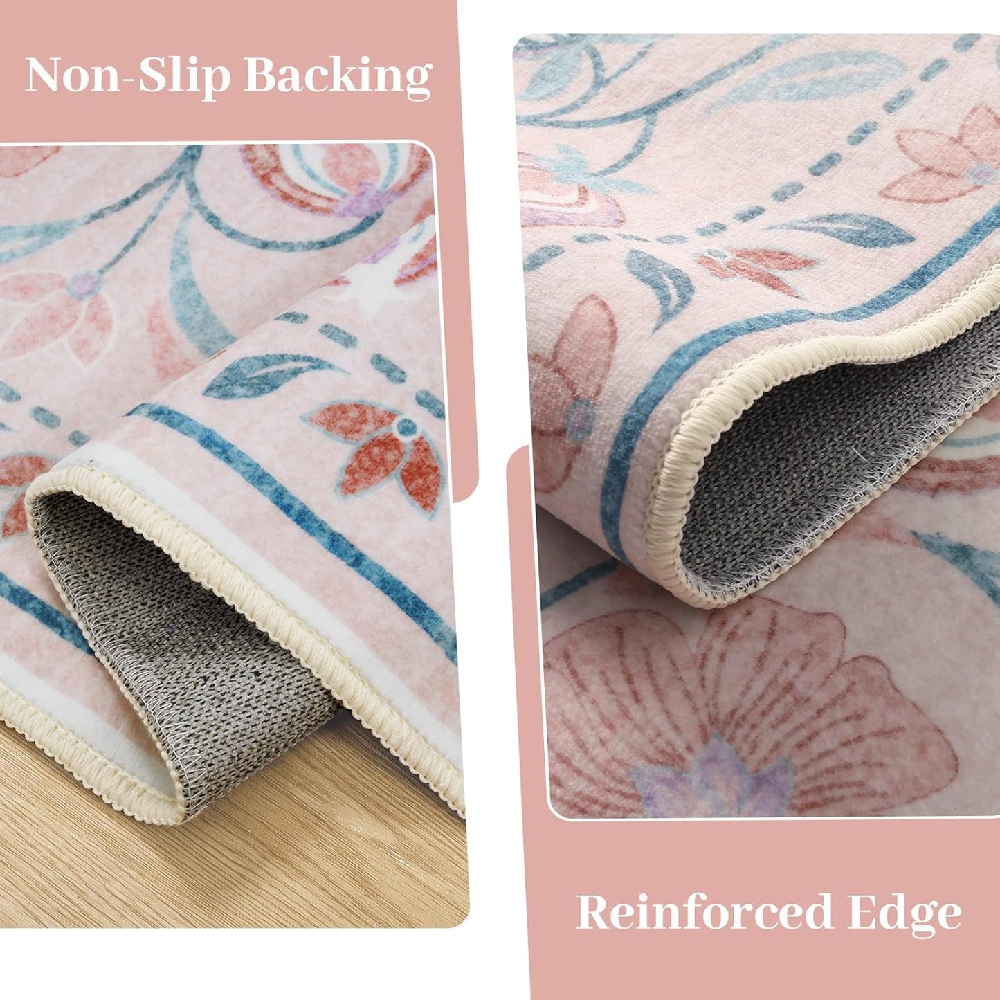 Anidaroel Boho Rugs for Living Room 8x10, Washable Pink Area Rug for Bedroom Vintage Soft Girls Room Rug, Non Slip Distressed Nursery Rug Indoor Throw Carpet for Playroom Dining Room