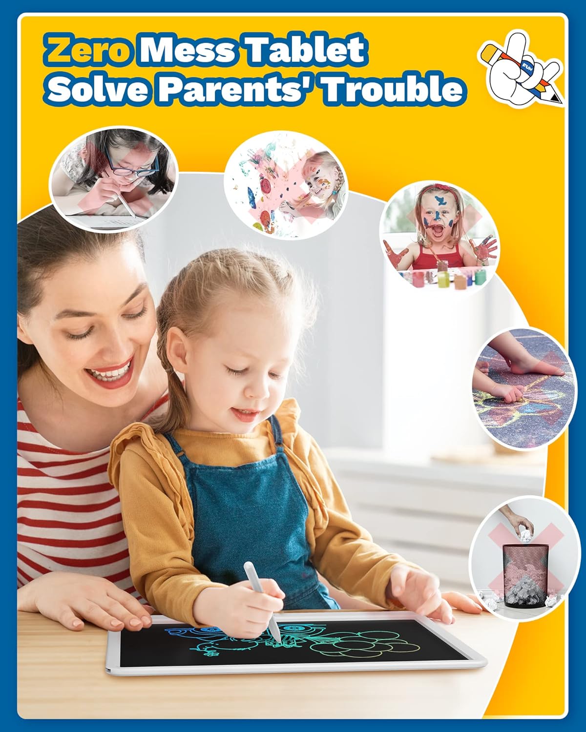 TEKFUN Easter Gifts for Kids, 15inch LCD Writing Tablet Drawing Board, Teen Girl Boy Gifts Age 8 and Up, Birthday Gifts for All Age Groups, Erasable Writing Tablet for Business Meeting (White)