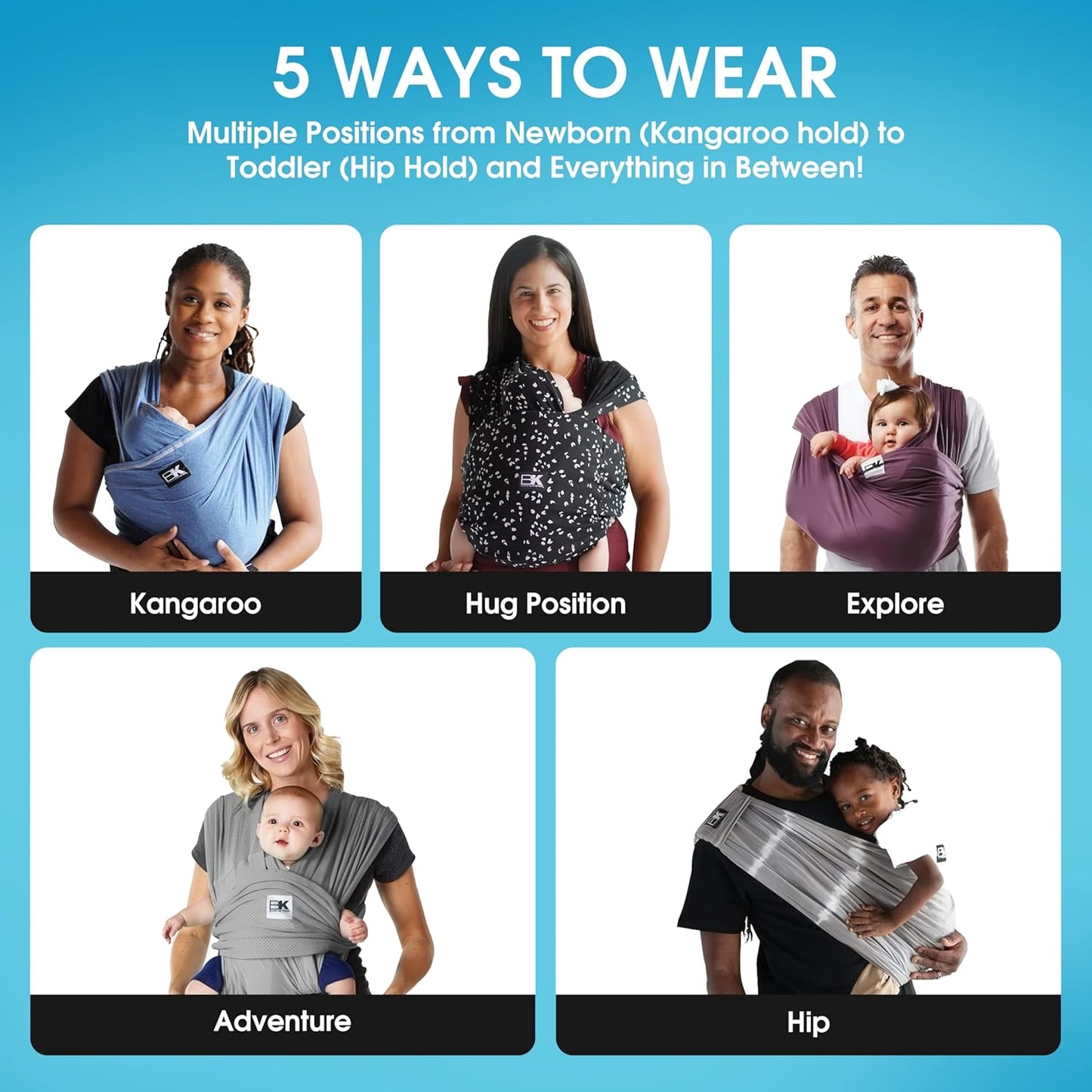 Plus-Size Original Baby K'tan Baby Carrier: #1 Easy Pre-Wrapped, Slip-On, No Rings, No Buckles | 5 in 1 Baby Sling Gift | Hands Free Infant Wrap - Newborn to Toddler up to 35lb Women 22-24, Men 47-52