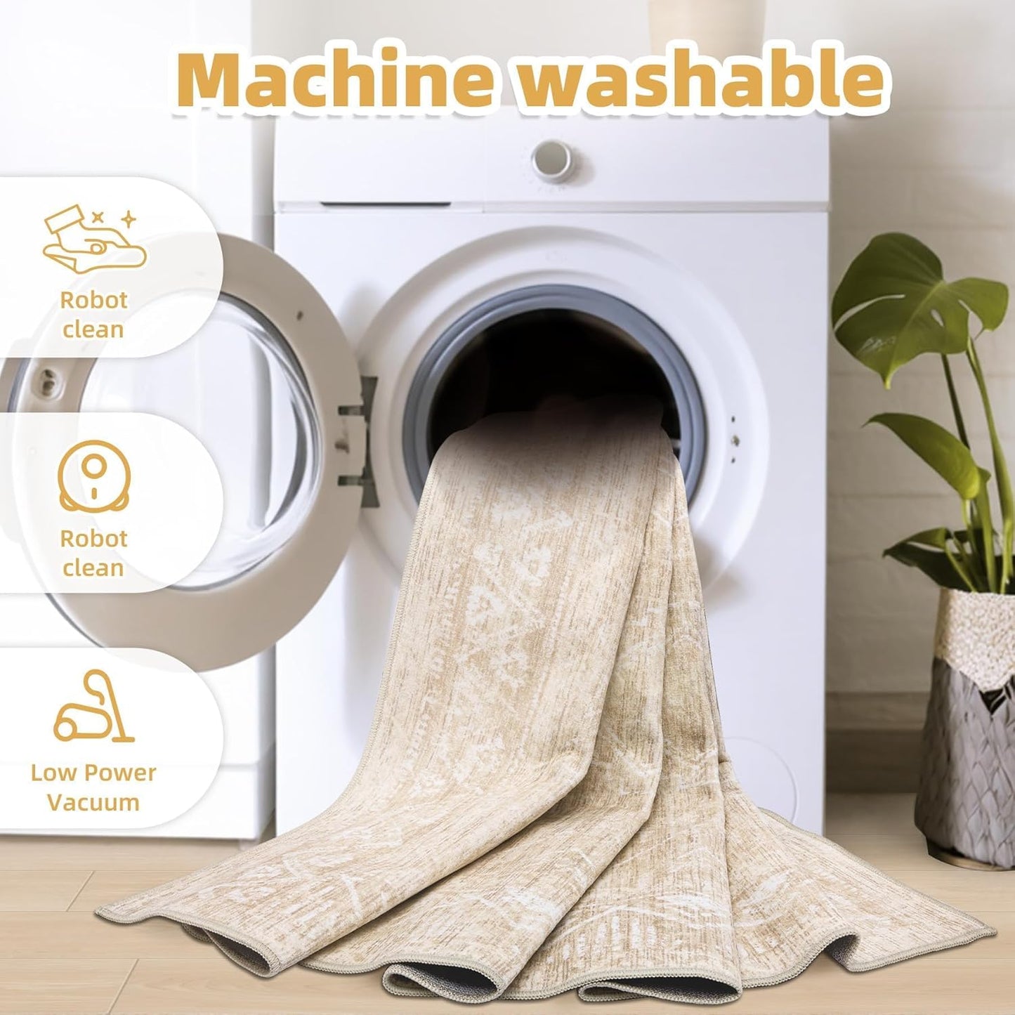 Vintage Moroccan Trellis Area Rug - 3x5 Machine Washable Boho Geometric Farmhouse Rugs Neutral Stain Resistant Non Slip Indoor Carpet for Entrance Bedroom Dining Room Nursery Home Office (3x5, Beige)