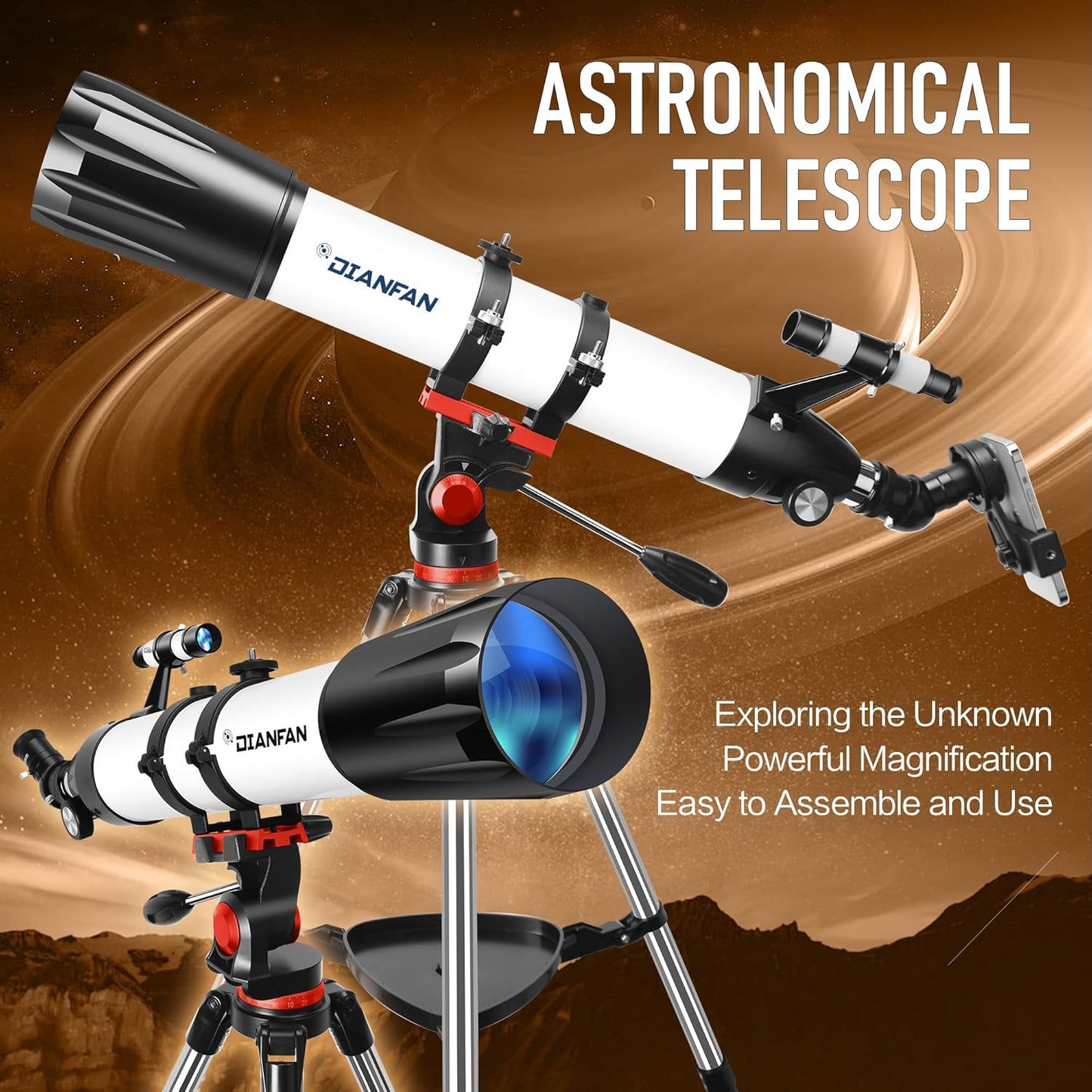 Dianfan Telescope,90mm Aperture 800mm Telescopes for Adults Astronomy,Portable Professional Refractor Telescope for Beginners,with Stainless Tripod & Phone Adapter,Carry Bag