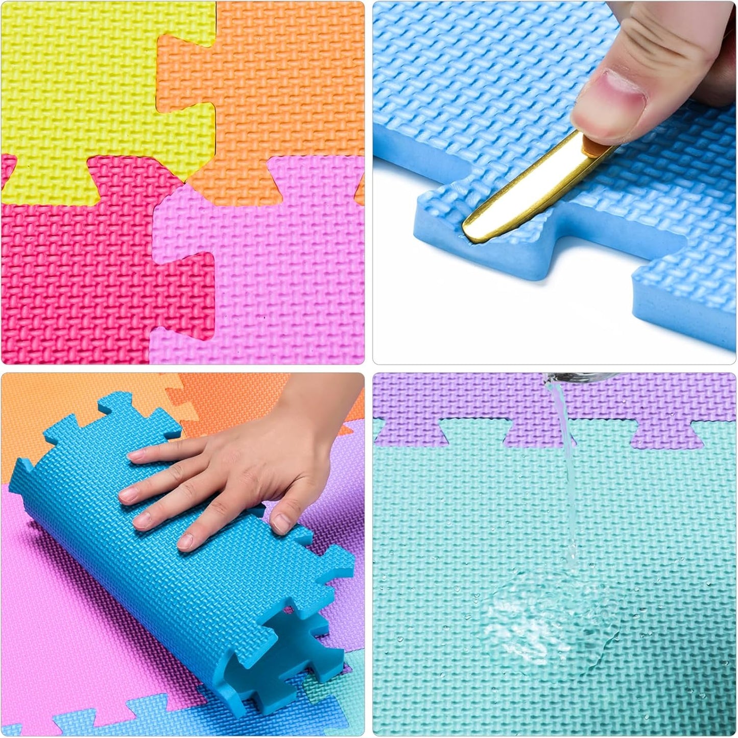 qqpp EVA Rubber 18 Tiles Interlocking Puzzle Foam Floor Mats - Baby Play Mat for Playing | Exercise Mat for Home Workout. White, Blue, Green. QC-AGHb18N