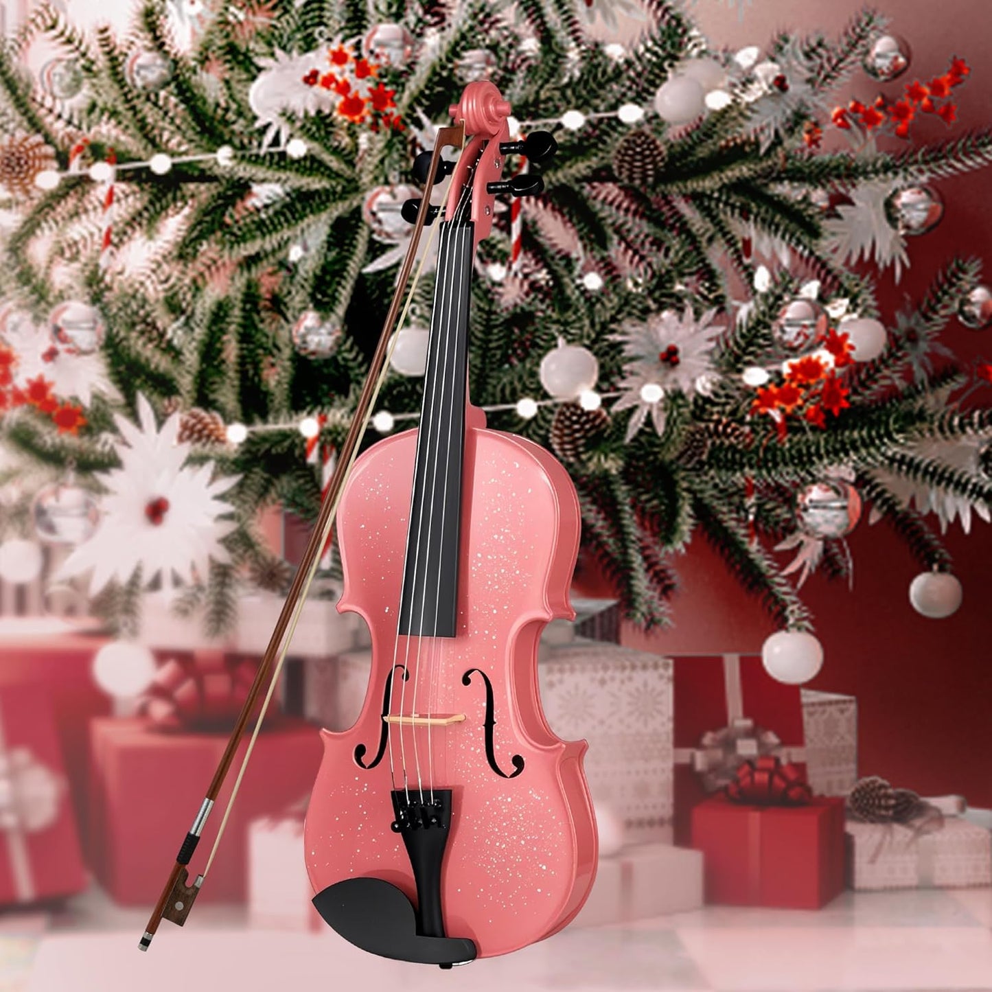 Poseidon Violin for Beginner, Pink Violin Set with Acoustic Violin Fiddle for Students Violin Starter Kit/Hard Case, Bow, Rosin, Horse Bridge, Extra Strings, Shoulder Rest, Tuner, Instruction Manual