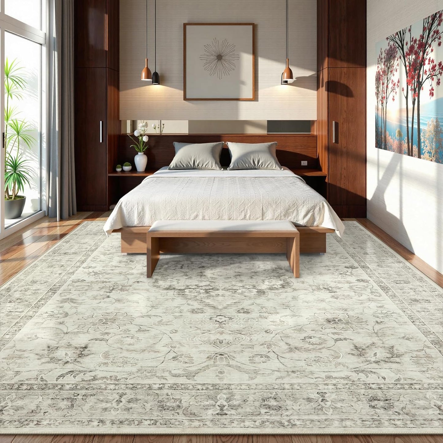 LIVEBOX Washable Area Rug 10x14 Rugs for Living Room Bedroom, Non-Slip Boho Indoor Carpet for Dining Room Office, Low-Pile Farmhouse Soft Carpets for Kids Nursery Room Playroom, Taupe