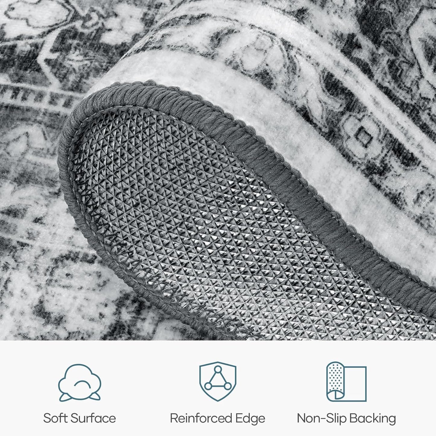 Lofus 9x12 Area Rug for Living Room,Grey Washable Large Rugs with Non-Slip Backing,Soft Neutral Carpets for Bedroom Dining Room Home Office Indoor Nursery