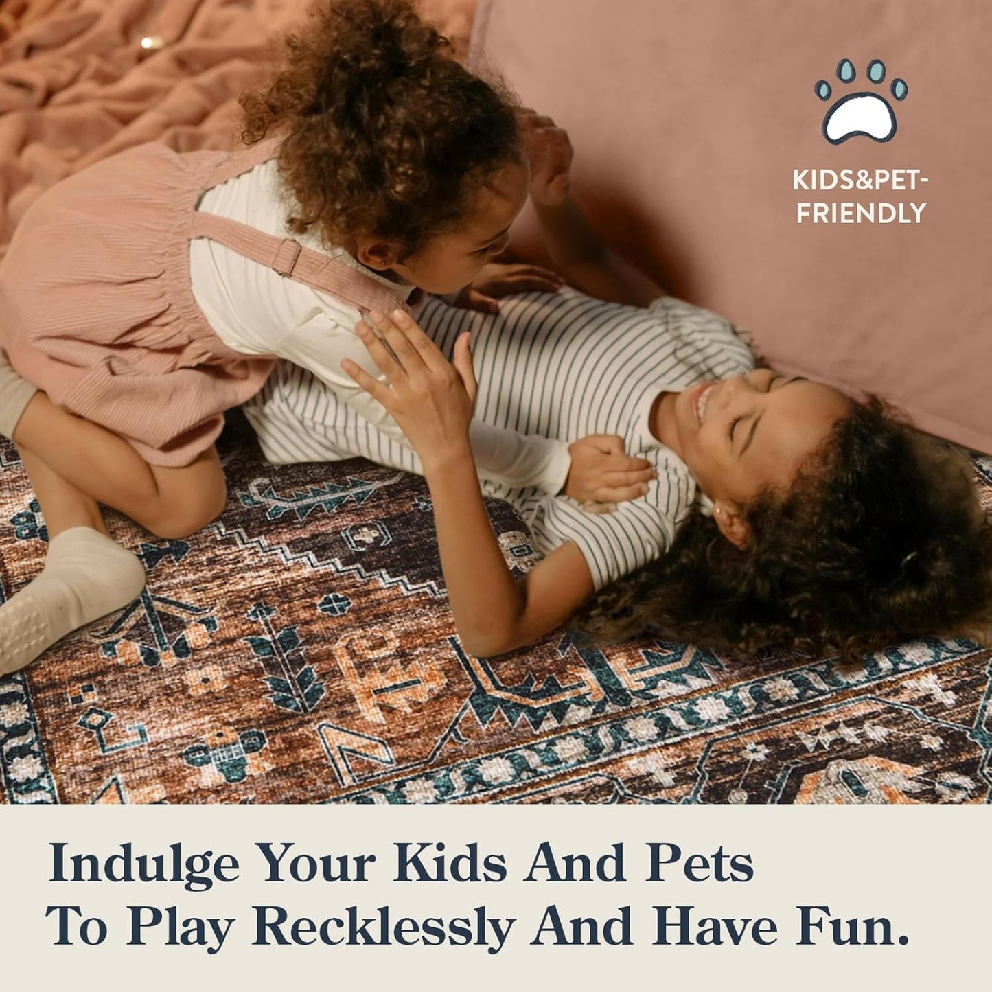 Lahome Washable Living Room Area Rug - 3x5 Non-Slip Ultra-Thin Rugs for Entryway, Throw Small Stain Resistant Kitchen Rugs, Vintage Medallion Print Carpet Rug for Office Bedroom Laundry Room Office