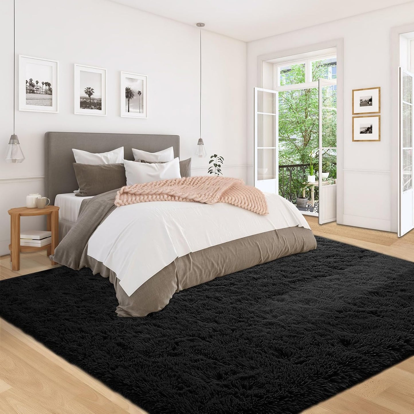 5x7 Area Rug for Living Room: Fluffy Shag Soft Washable Rugs Fuzzy Plush Indoor Carpet for Bedroom Nursery Playroom Dorm Kids Girls Boys Room (Black, 5'x7')