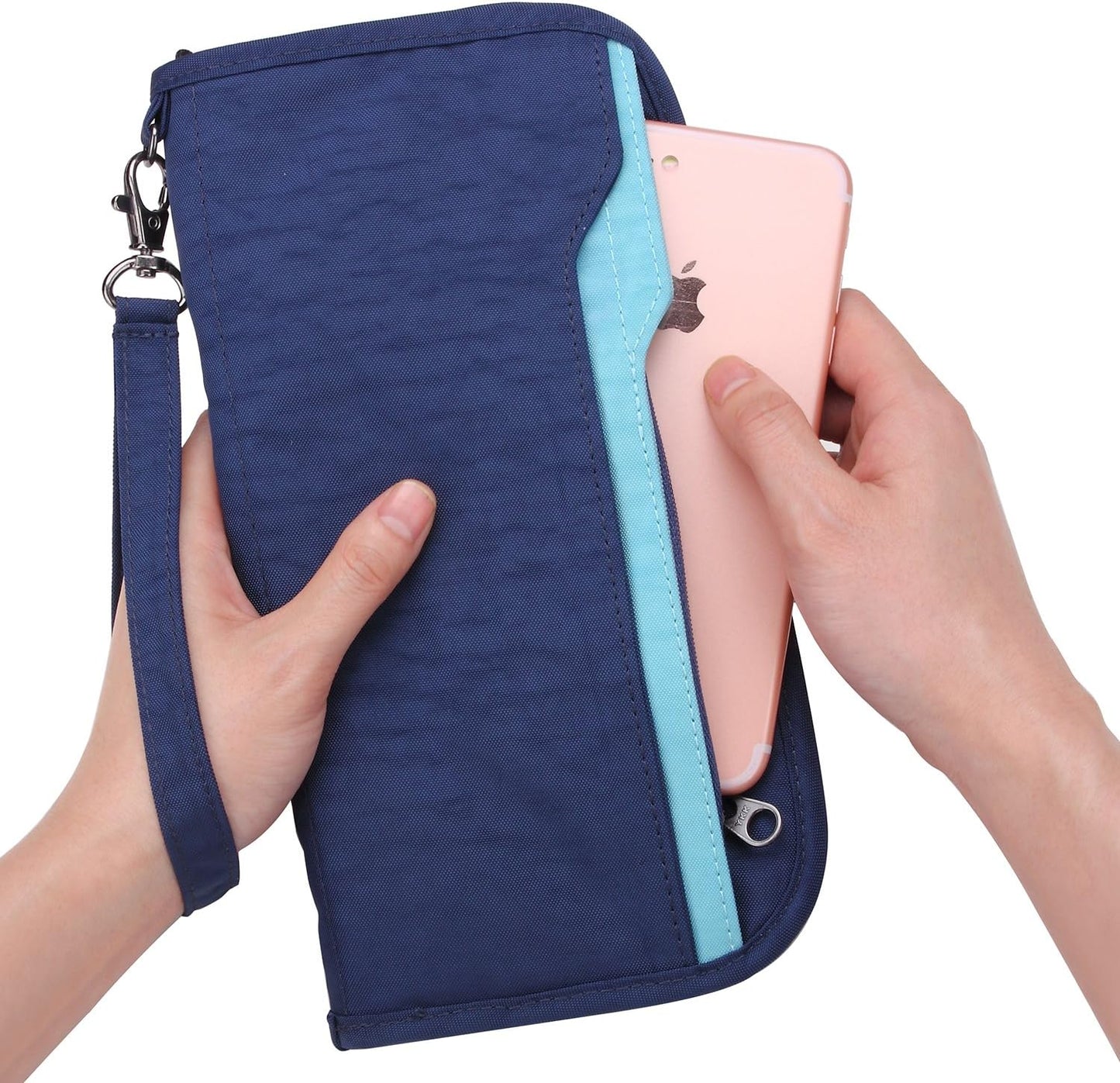 ZOPPEN Passport Holder Family RFID Passport Wallet, Passport Holder Women/Men, Travel Wallet Documents Organizer Zipper Case with Removable Wristlet Strap, Travel Essentials for Flying