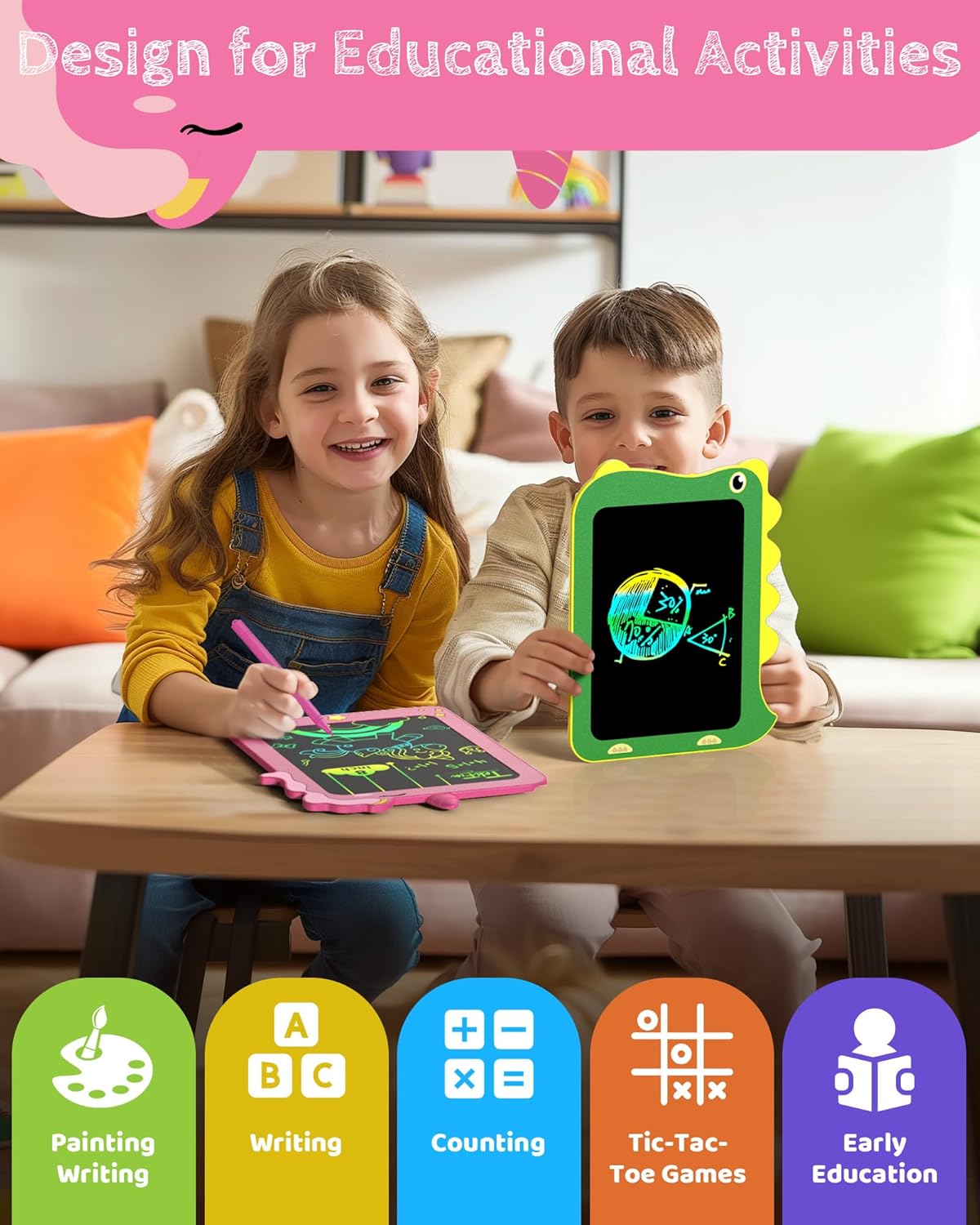 TEKFUN LCD Writing Tablet for Kids, 8.5 Inch Unicorn Toddler Doodle Board, Drawing Tablet, Reusable Electronic Pads Educational and Learning Toy Gift for 3-8 Years Old Boy and Girl (Pink)