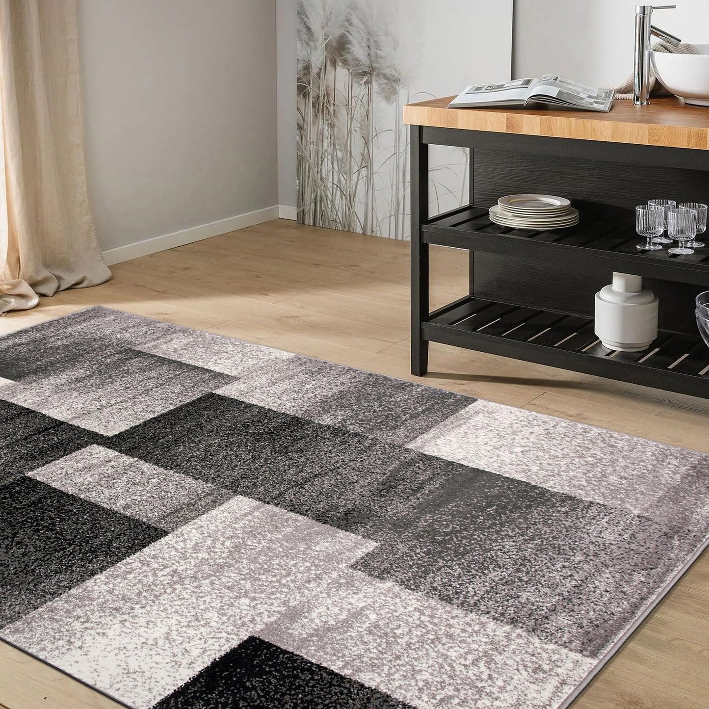 Rugshop Modern Distressed Boxes Area Rug 3' 3" x 5' Gray
