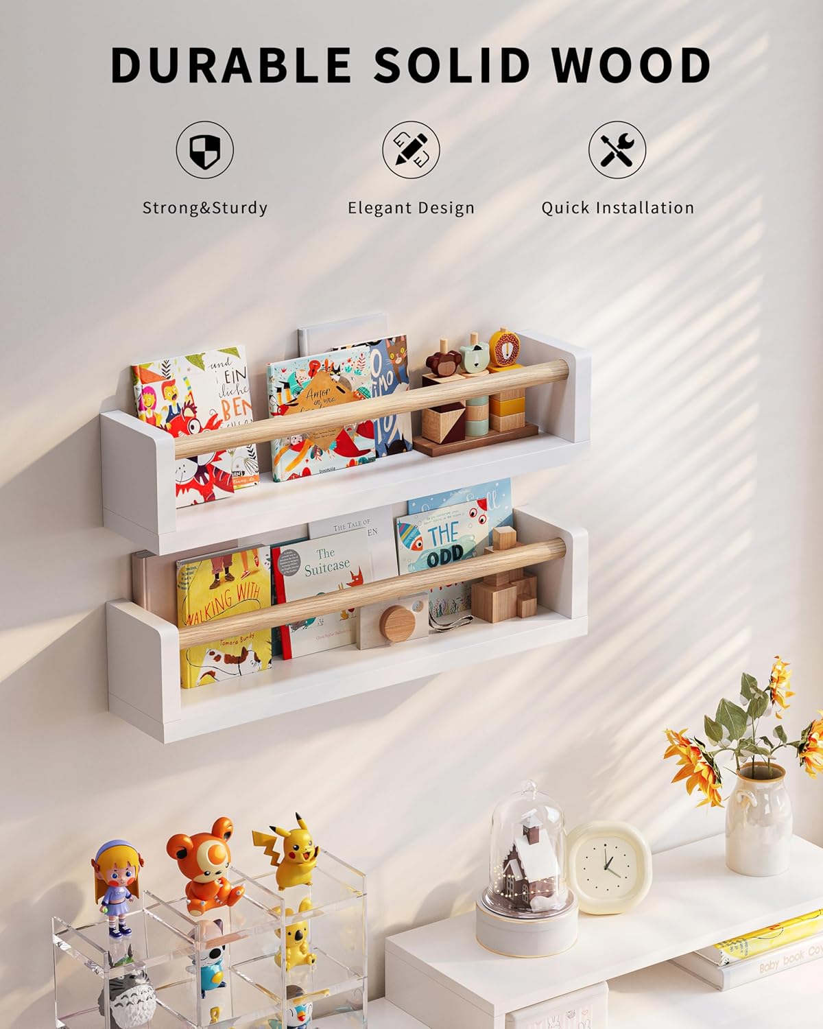 Nursery Book Shelves - 4 Pack, Wall Book Shelves for Bedroom Kids, Kids Wall Book Shelf, Book Shelf for Kid Rooms, Toddler, Baby, Play Room, Nursery Decor