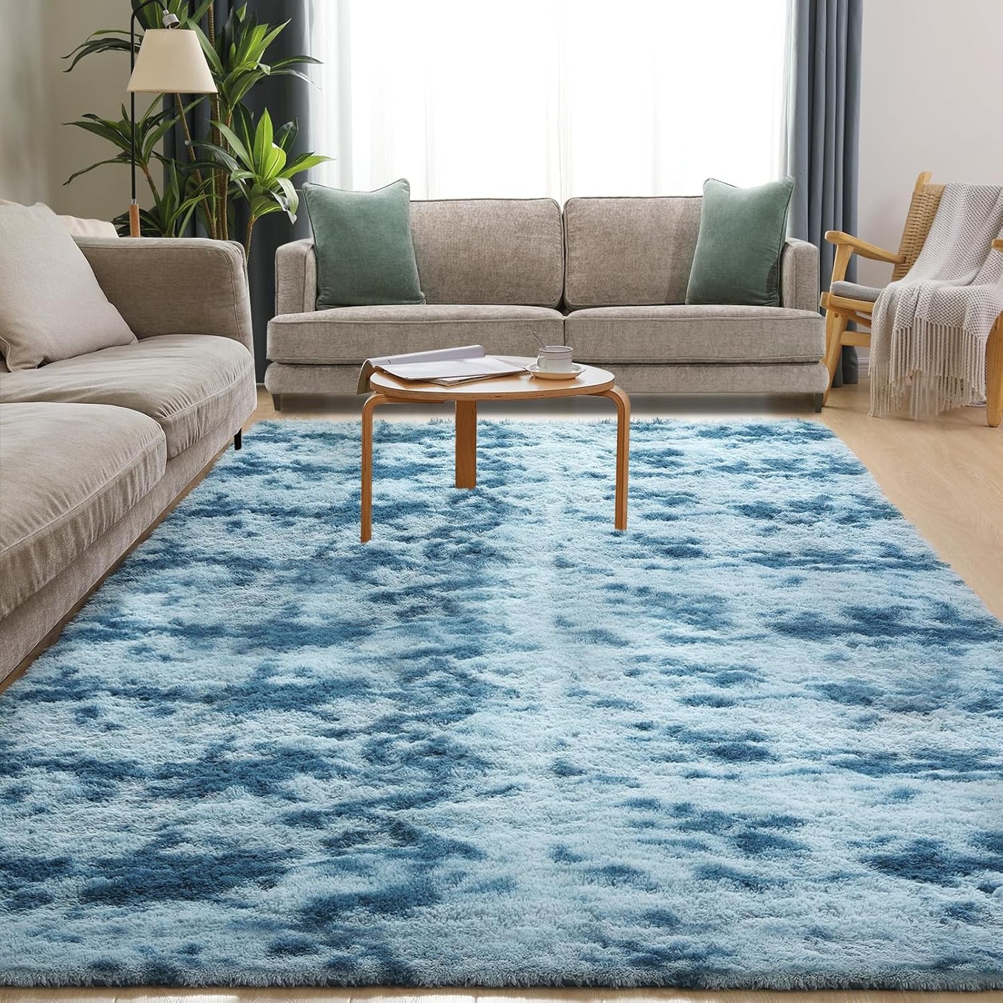 Luxury 4x6 Area Rug, Ultra Soft Rugs for Living Room, Plush Carpet Rugs for Bedroom, Non-Slip Indoor Rug for Nursery, Study Room, Playroom, Home Decor, Tie-Dyed Blue