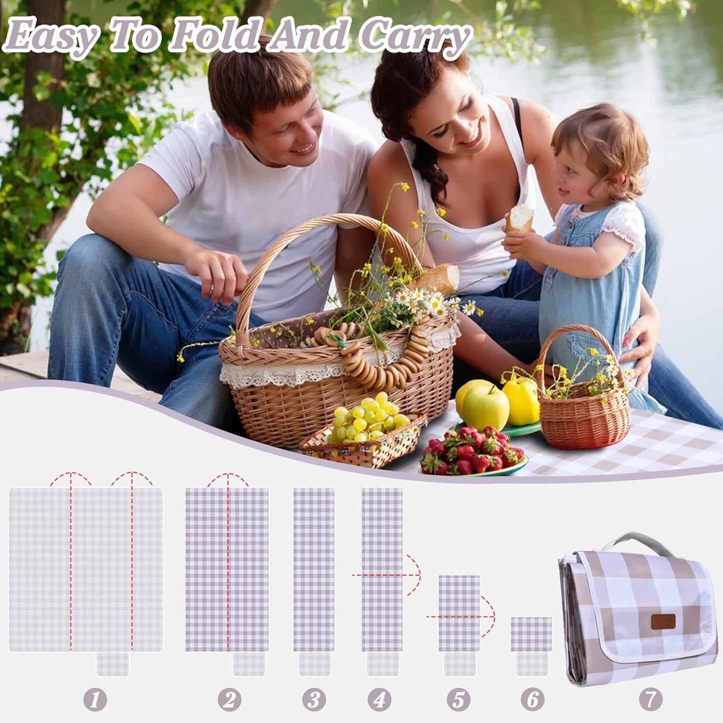 80"x80" Extra Large Waterproof Outdoor Mat - Sandproof Foldable Picnic Blanket for Family Camping, Backyard, Beach Parties - Heavy Duty & Easy Storage (Light Brown)