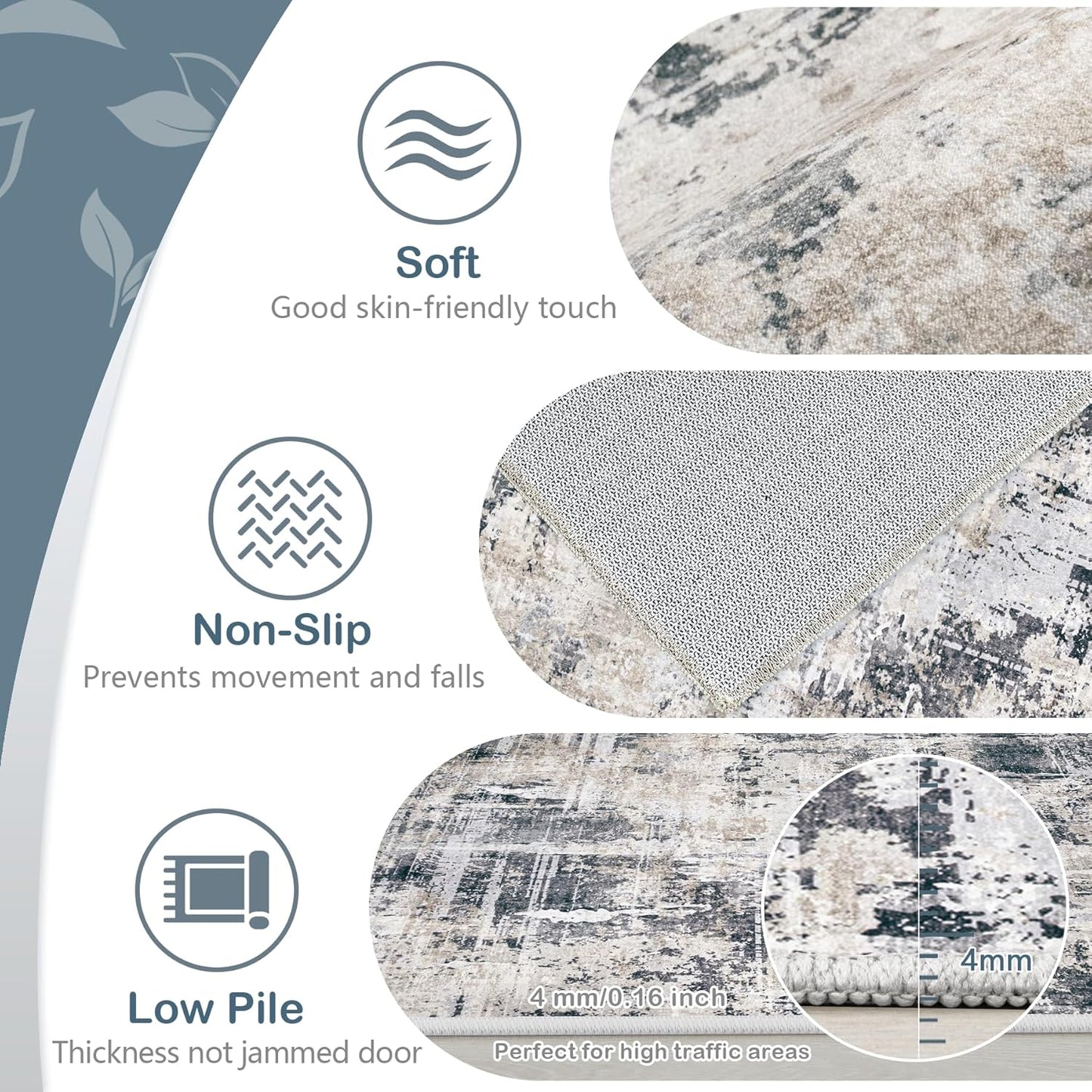 Area Rugs 8x10 Living Room: Washable Rug Modern Abstract Large Rugs Soft Non Slip Neutral Rug Stain Resistant Indoor Carpet for Bedroom Kitchen Dining Room Home Office Rugs(Black Brown,8'x10')