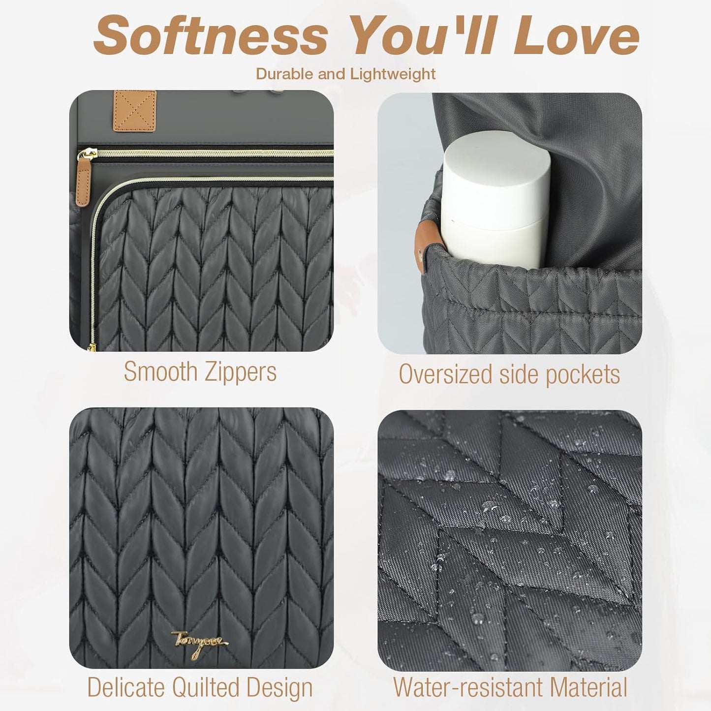 Diaper Bag Tote, Large Baby Diaper Bags Waterproof, Hospital Bag for Labor Delivery with Pacifier Case, Changing Pad, Shoulder Strap, Dark Gray