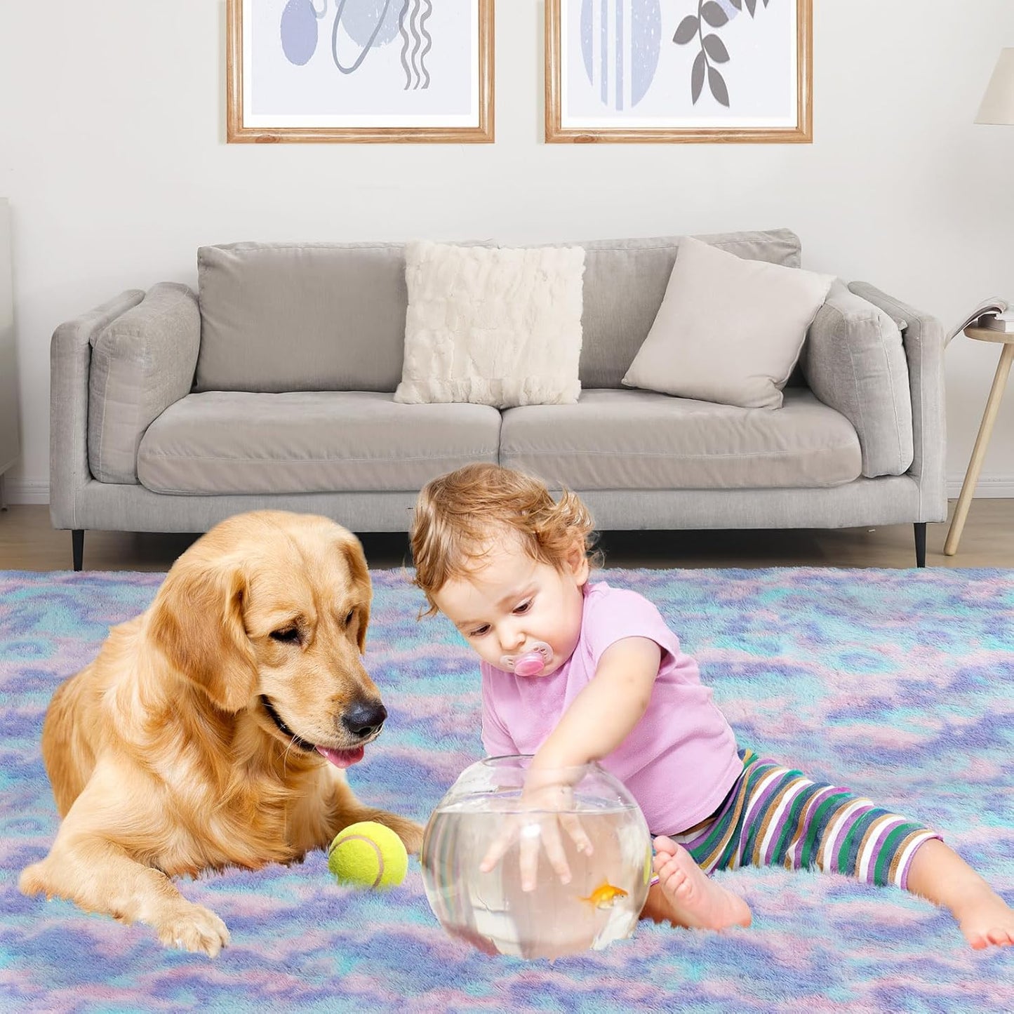 Rainbow Rug for Girls Room, 3x5 Fluffy Area Rugs for Bedroom, Colorful Kids Rug Cute Anti-Skid Indoor Carpet for Nursery, Living Room, Playroom, Home Decor