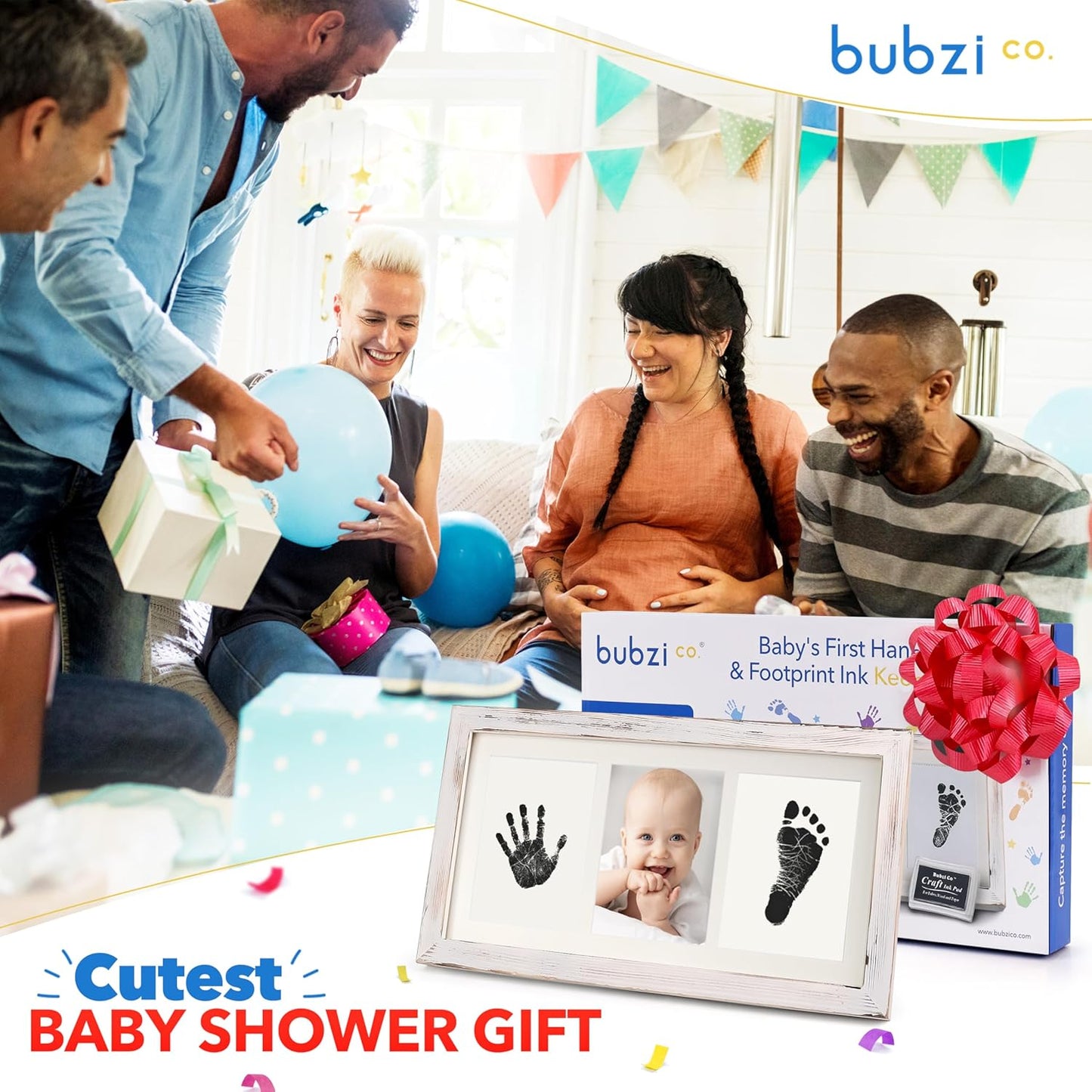 Bubzi Co Baby Handprint Kit & Footprint Photo Frame for Newborn Girls and Boys, Unique Baby Shower Gifts Set for Registry, Memorable Keepsake Decorations for Room Wall or Nursery Decor (White Wash)