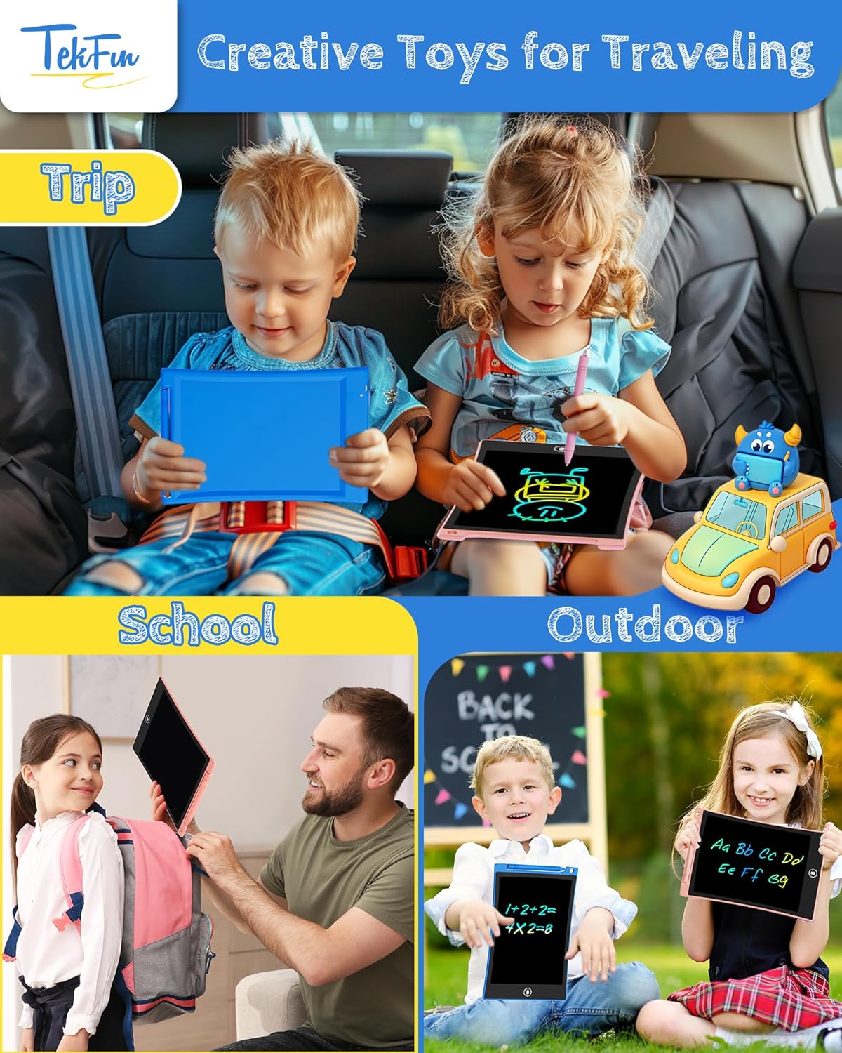 TEKFUN Kids Toys,10in 2 Pack LCD Writing Tablet Coloring Doodle Drawing Board Pad for Kids with Stylus, Car Trip Educational Toys Easter Toys Birthday Gift for Toddlers 3 4 5 6 7 Kids Girls Boys