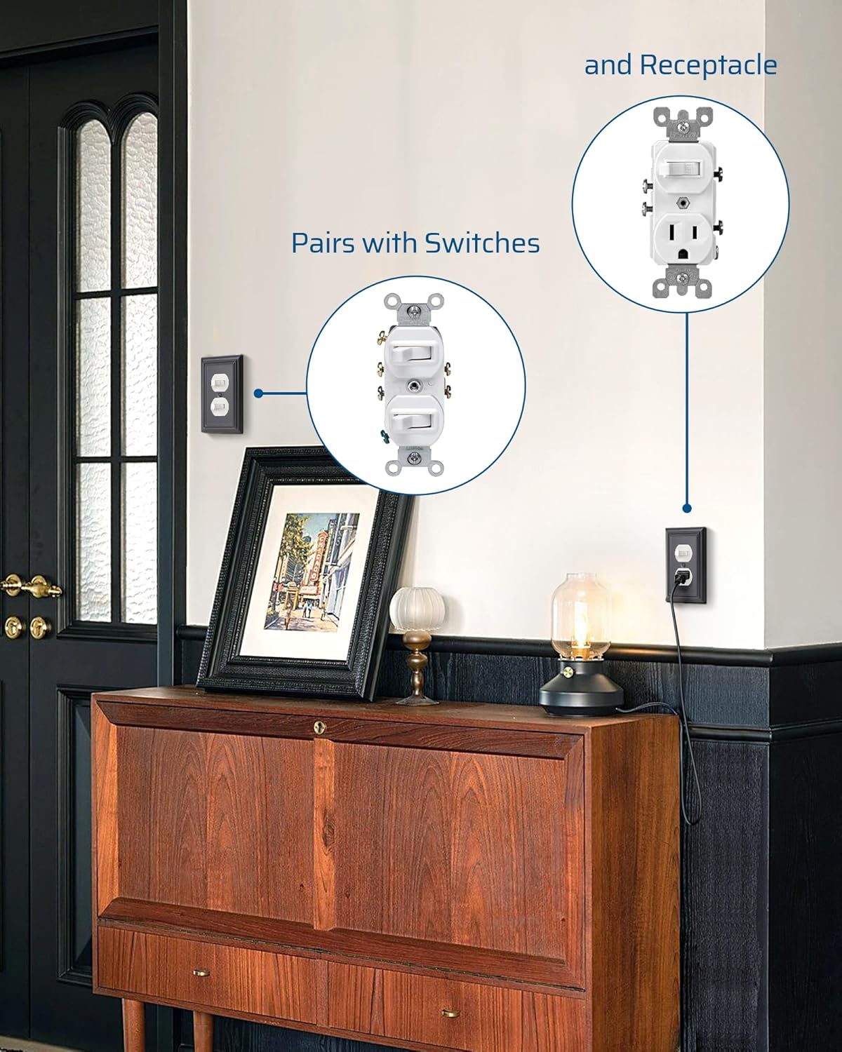 DEWENWILS 4 Pack Black Metal Outlet Covers, 4.88"×3.13" Electric Covers for Outlets, Kitchen Wall Plates, Electric Cover Plates for Outlets