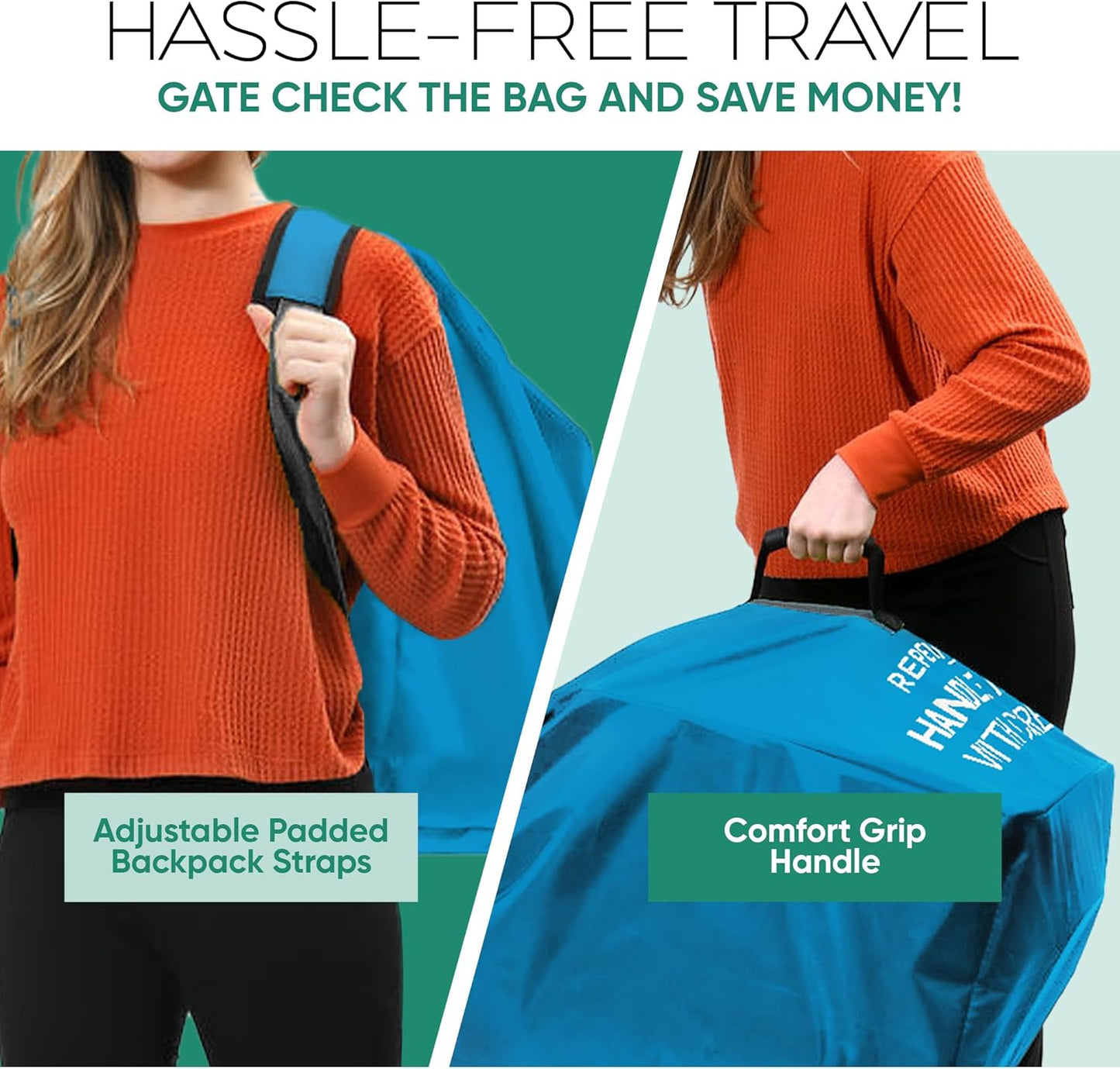 reperkid Medium Stroller Bag for Airplane Travel, Blue, 42" H x26 W x13 D, Fits Most Single Strollers Including Jogging & Standard Models – Premium Waterproof Cover, Adjustable Shoulder Straps