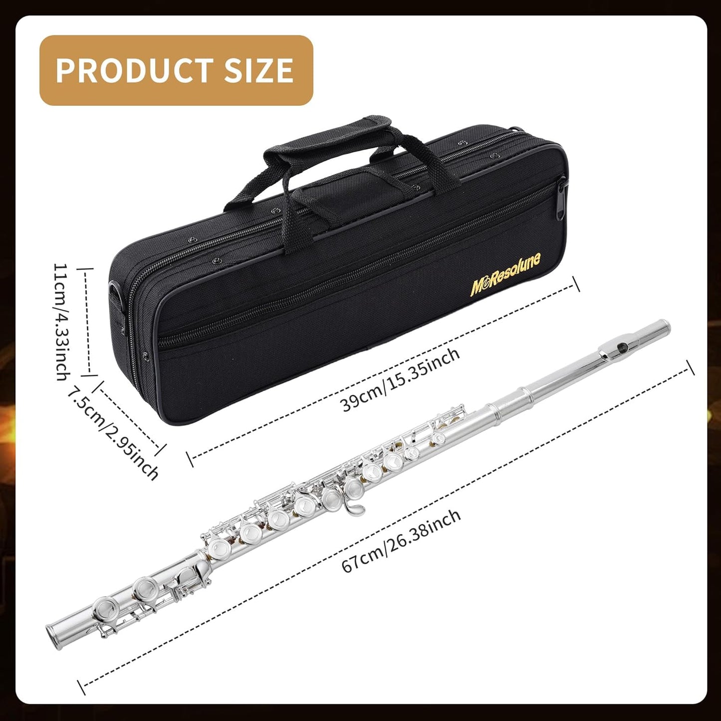 C Flute Closed Hole 16 Key for Beginner Student Silver Flute with Carrying Case Stand Gloves Cleaning Cloth for School Band Instruments