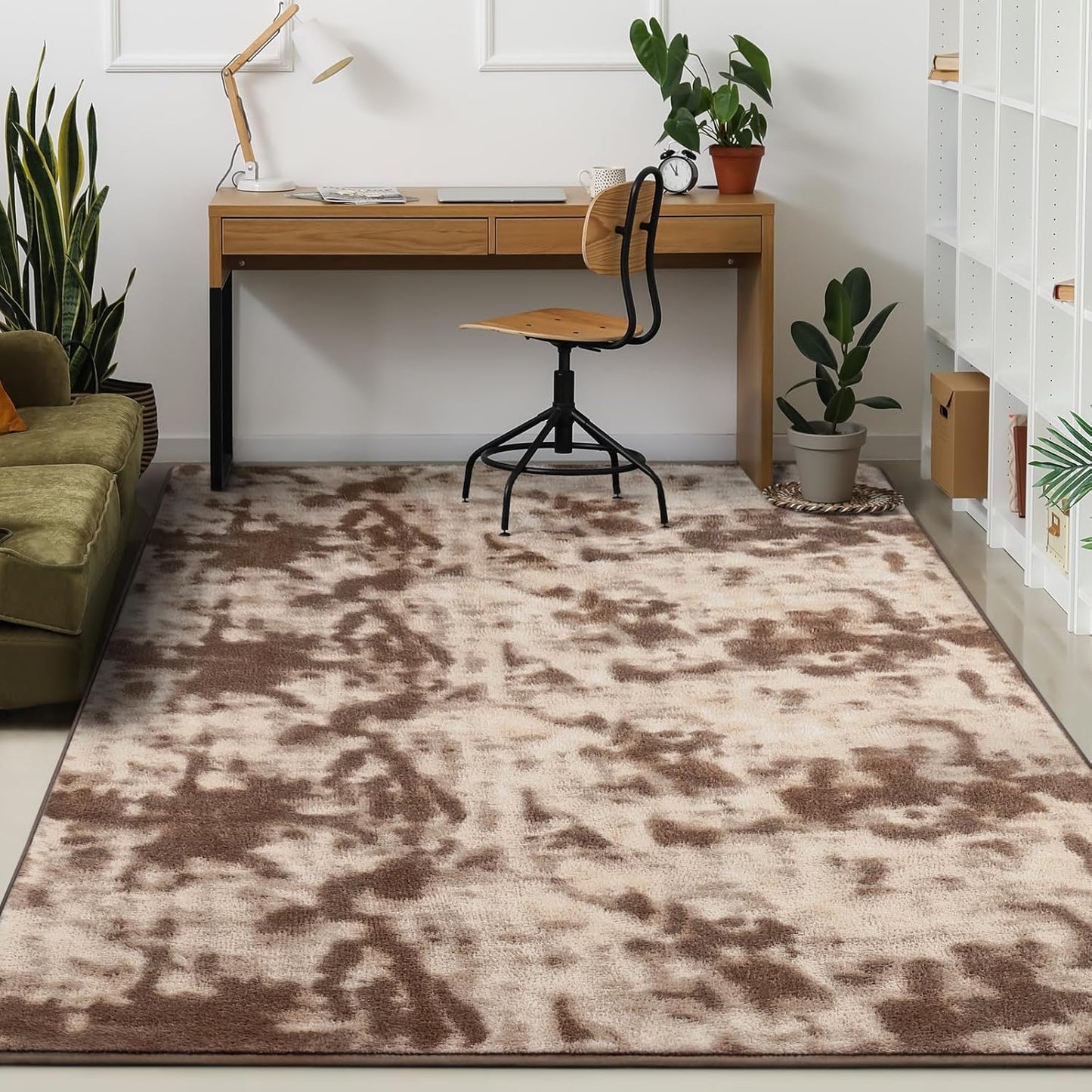 Kimicole 5x8 Washable Area Rugs for Bedroom Living Room, Low Pile Ulta-Thin Solid Color Rug, Non-Slip Soft Fluffy Carpet for Nursery Kids Room Dorm Room Home Decor (Brown)