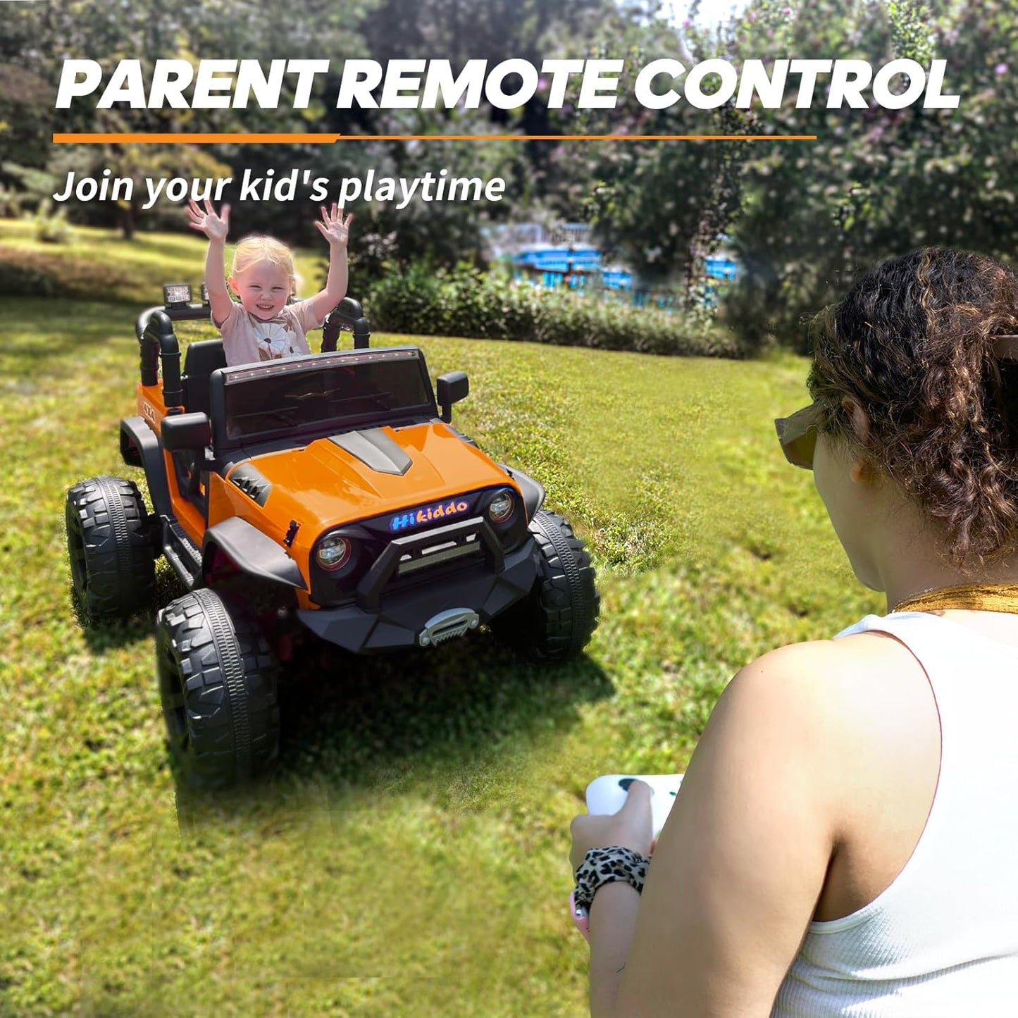 24V 9Ah Ride on Toy for Big Kids, 4WD 2 Seater Ride on Car Truck with Remote Control, 4x200W Motor - Orange