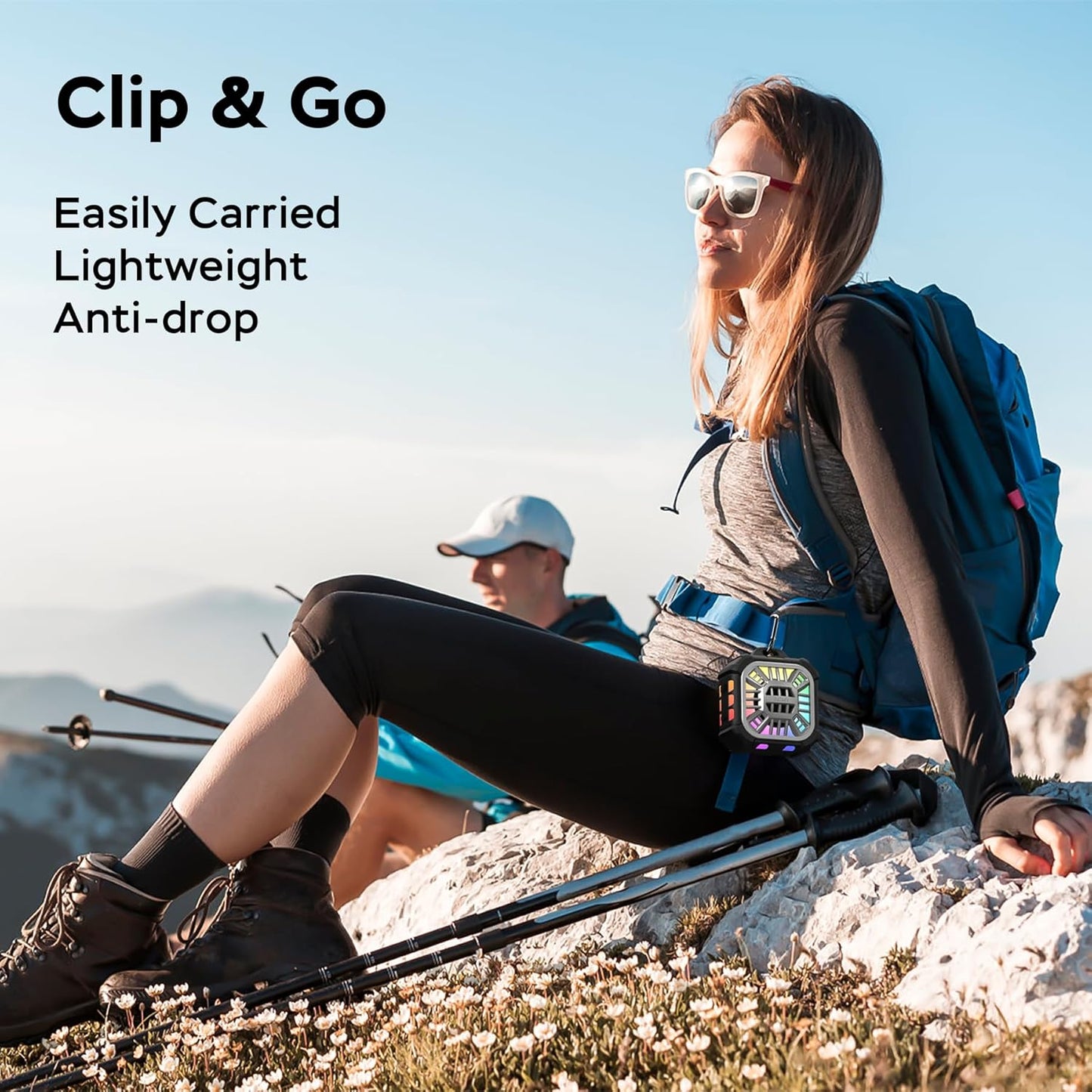 INSMY IP67 Waterproof Bluetooth Speaker, Shower Speaker Portable Small Clip-on, Multi Sync 100+ Speakers, Big Volume Booming Bass, 24H Playtime/Floatable/RGB Lights for Outdoor/Kayak/Beach (Black)