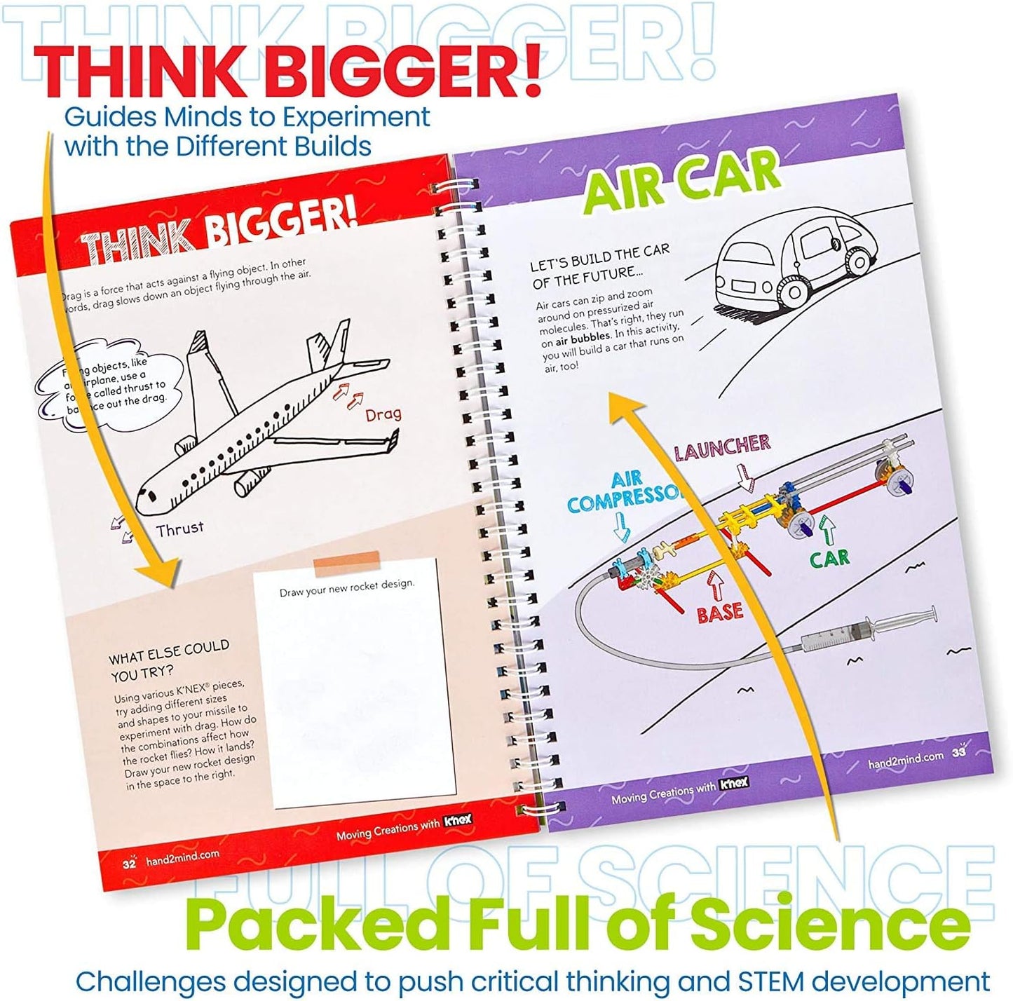 hand2mind Moving Creations with K'NEX, Book and Building Kit for Kids Ages 8-12, 9 Models & 18 Science Experiments, Explore The Science of Air and Water, Homeschool Science Kits