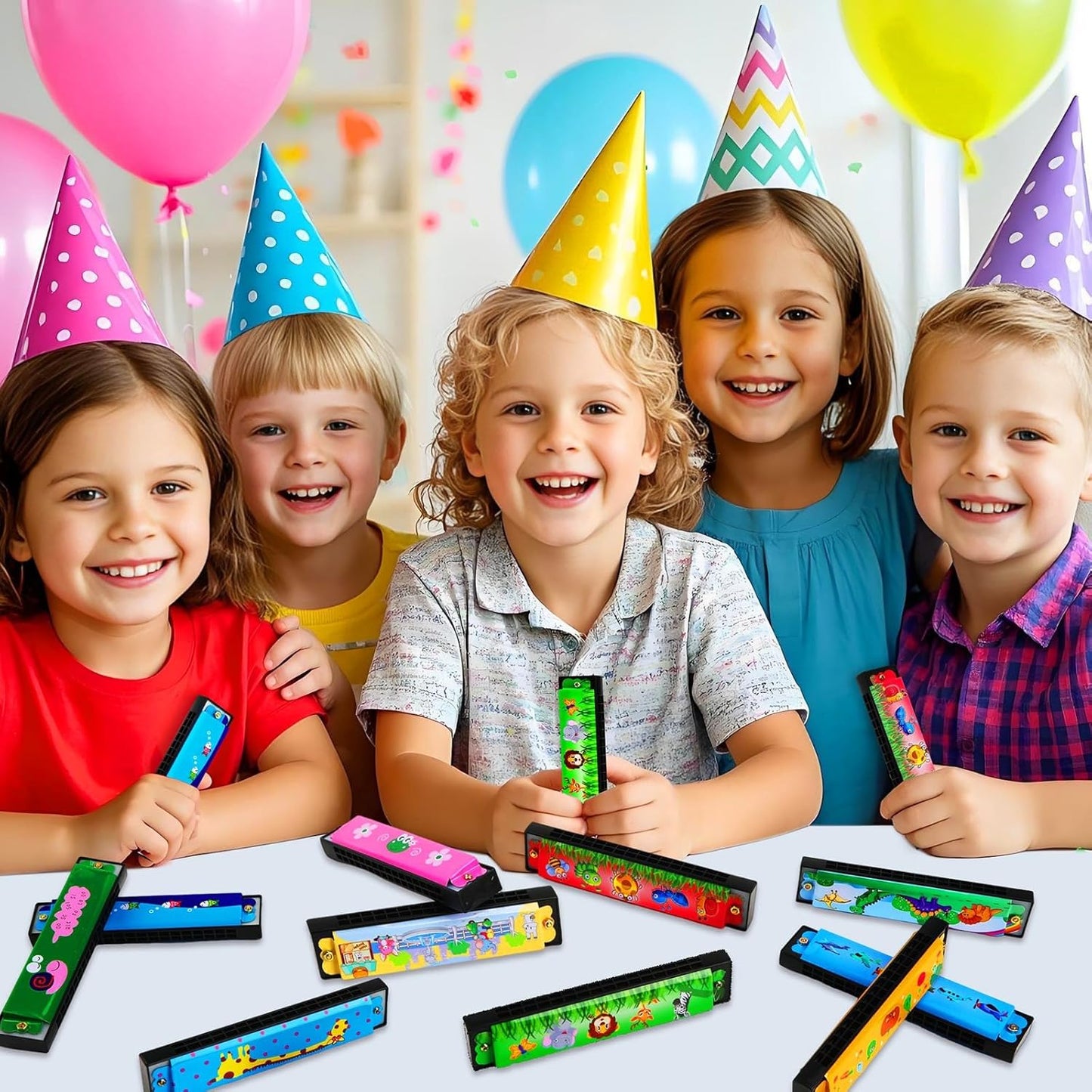 UPINS 10Pcs Harmonica,16 Holes Cartoon Harmonica Musical Instrument,Beginners for Musical Party for Music Class(10 Styles)