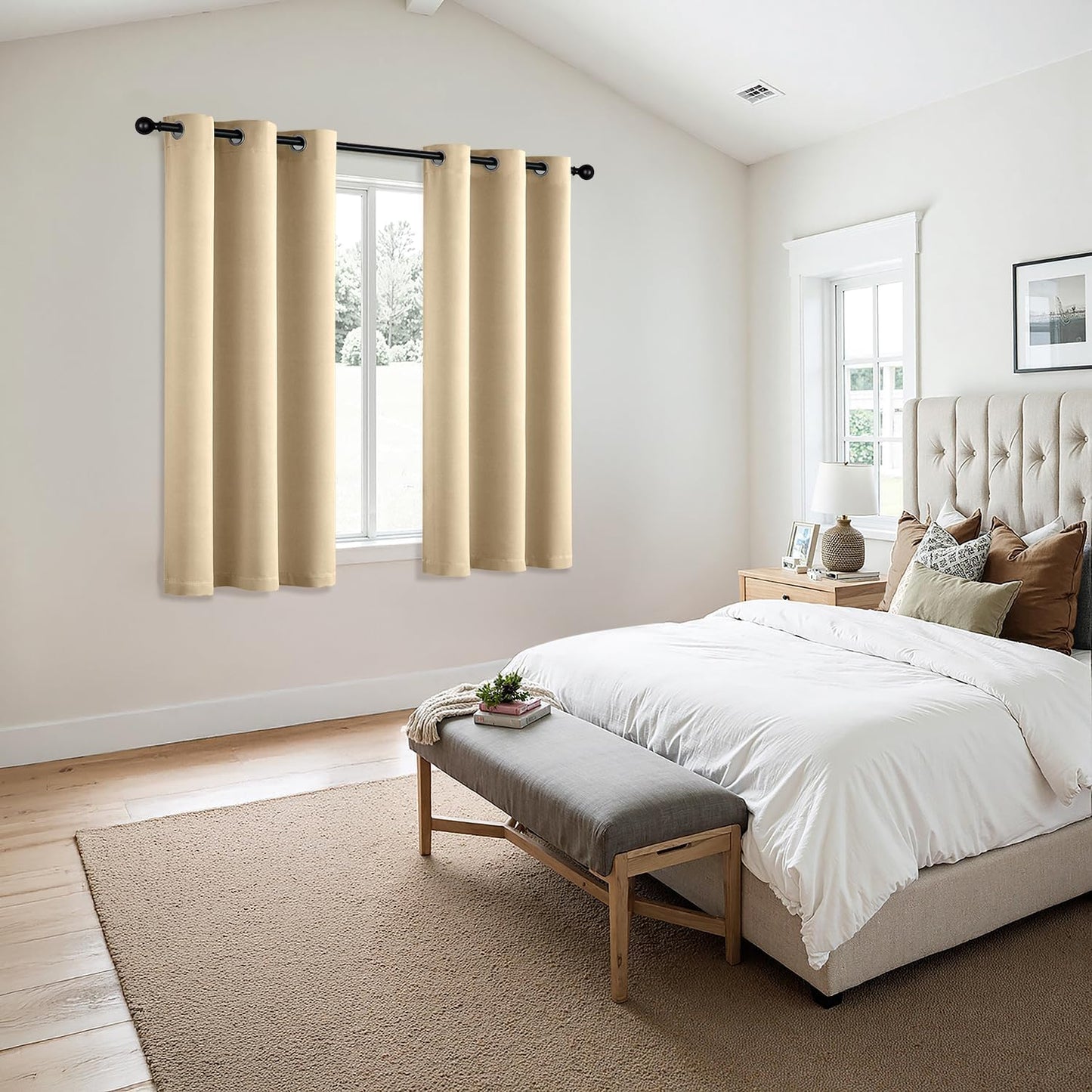 MIULEE Cream Beige Blackout Curtains for Bedroom Living Room 63 Inches Long 2 panels, Thermal Insulated Room Darkening Drapes Solid Grommet Top Noise Reducing Light Blocking Window Curtains 40x63 Inch