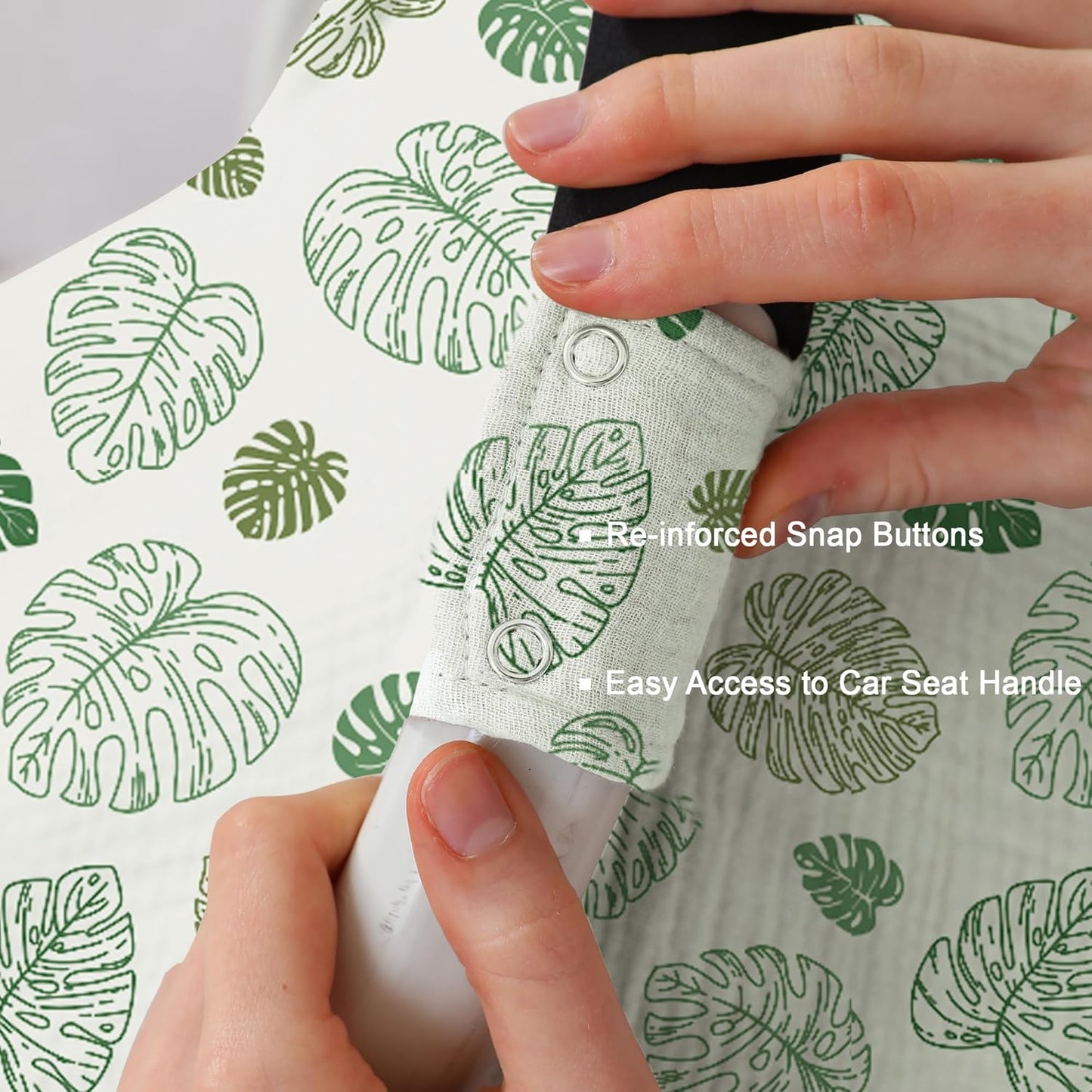 100% Muslin Cotton Car Seat Cover Baby, Carseat Canopy Cover, Universal Fit Stroller Covers for Boys and Girls (Monstera Green)