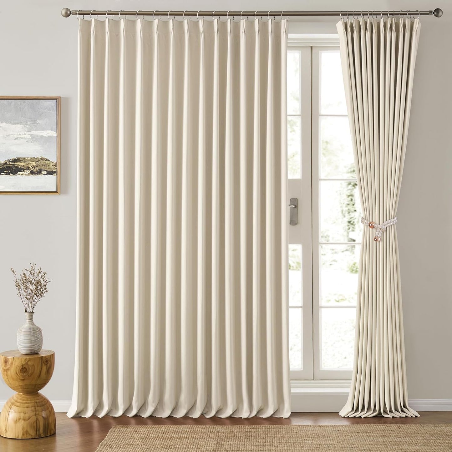 KEQIAOSUOCAI Pinch Pleated Curtains 105 Inches Long,Memory Shape Room Darkening Soundproof Window Curtains with Hooks for Bedroom Living Room Track System 100 x 105 x 2 Panels Cream Beige