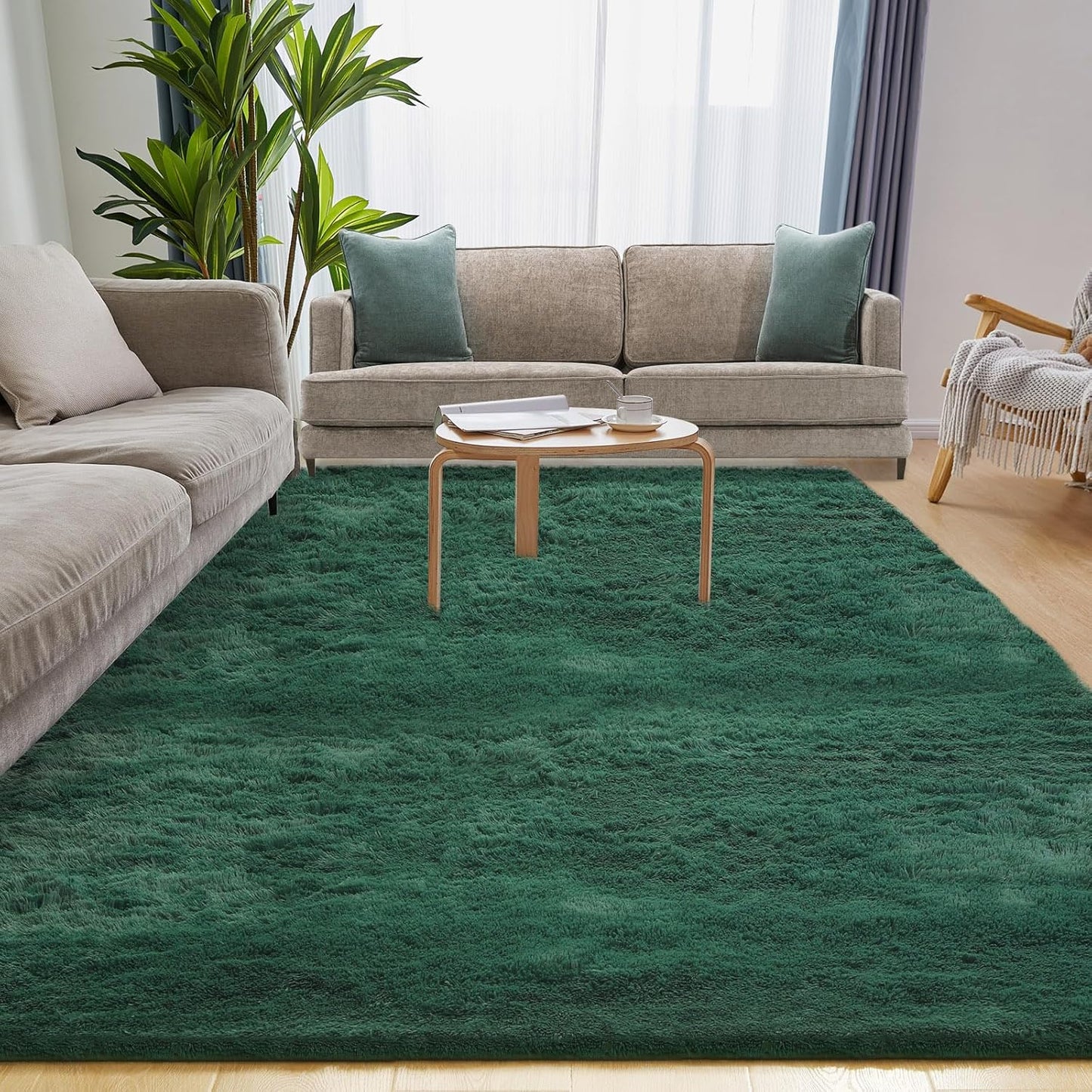 Ultra Soft Fluffy 6x9 Green Area Rugs - Plush Non-Slip Indoor Carpet for Living Room, Bedroom, Nursery, Study, Kids Room Decor