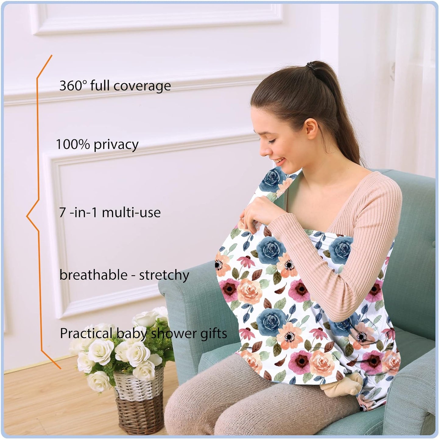 Car Seat Covers for Babies - Multi- use Nursing Carseat Canopy, Breastfeeding Covers, Baby Shower Gifts for Boys and Girls (Colourful Rose)