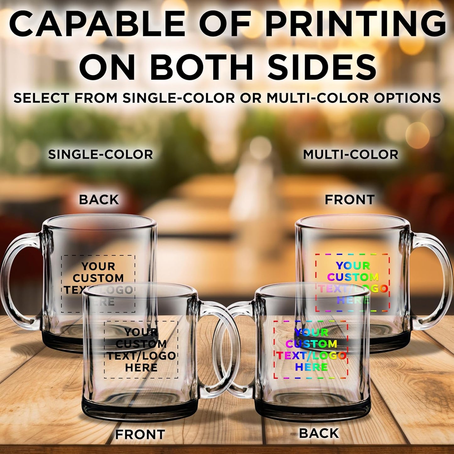 Custom Libbey Clear Glass Coffee Mugs 13 oz. Set of 100, Personalized Bulk Pack - Perfect for Coffee, Tea, Espresso, Hot Cocoa, Other Beverages - Black Bottom