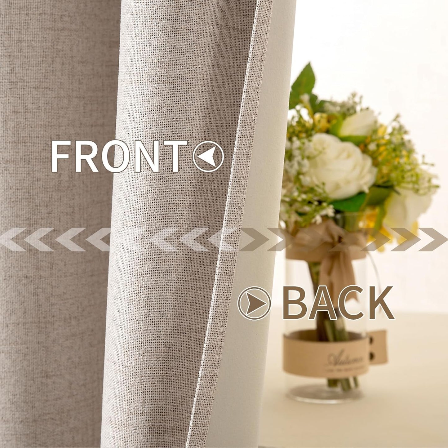MIULEE Linen Textured Curtains for Bedroom Solid 100% Blackout Thermal Insulated Natural Beige Grommet Room Darkening Curtains & Drapes Luxury Decor for Living Room Nursery 52 x 45 Inch (2 Panels)