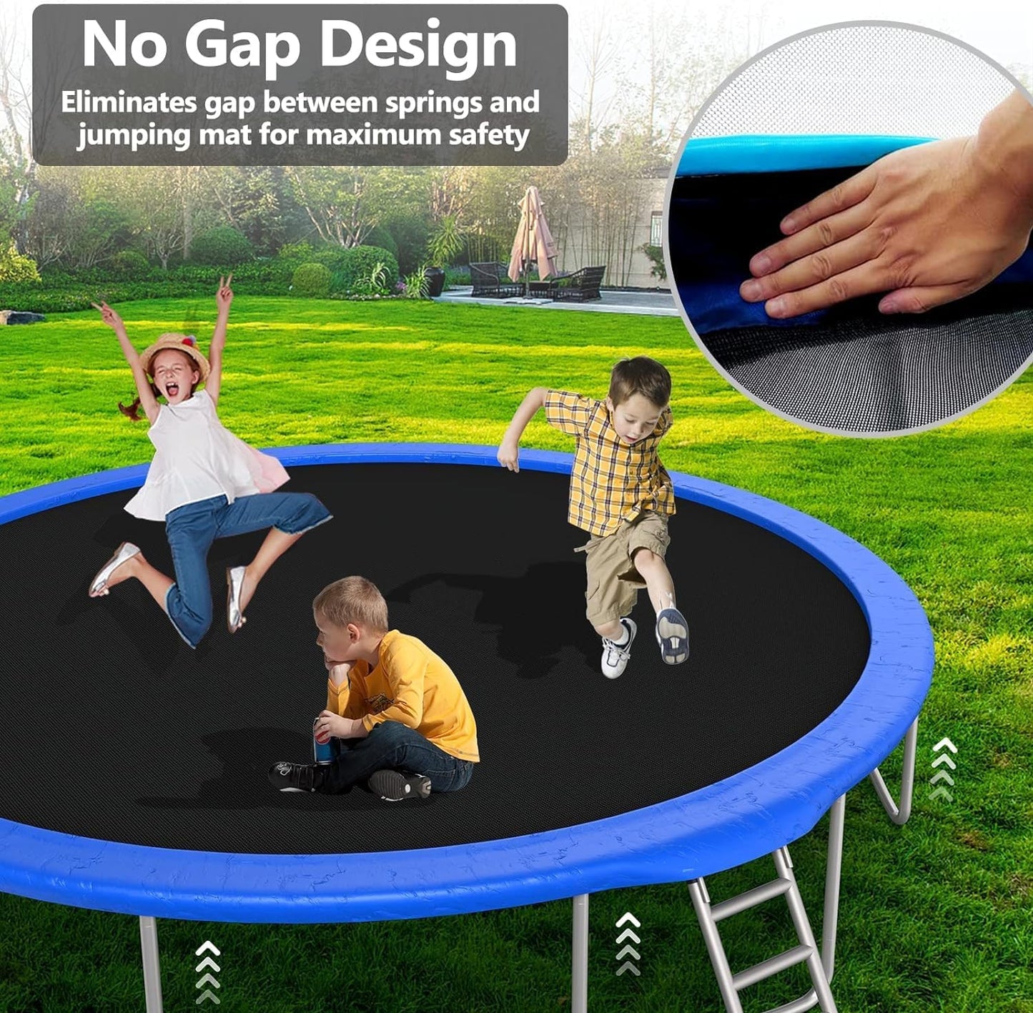 Upgraded 10/12/14/15/16FT Trampoline Outdoor, Large Kids Trampoline with Light, Stakes, Sprinkler, Backyard Trampoline with Basketball Hoop and Net, Capacity for 4-6 Kids and Adults