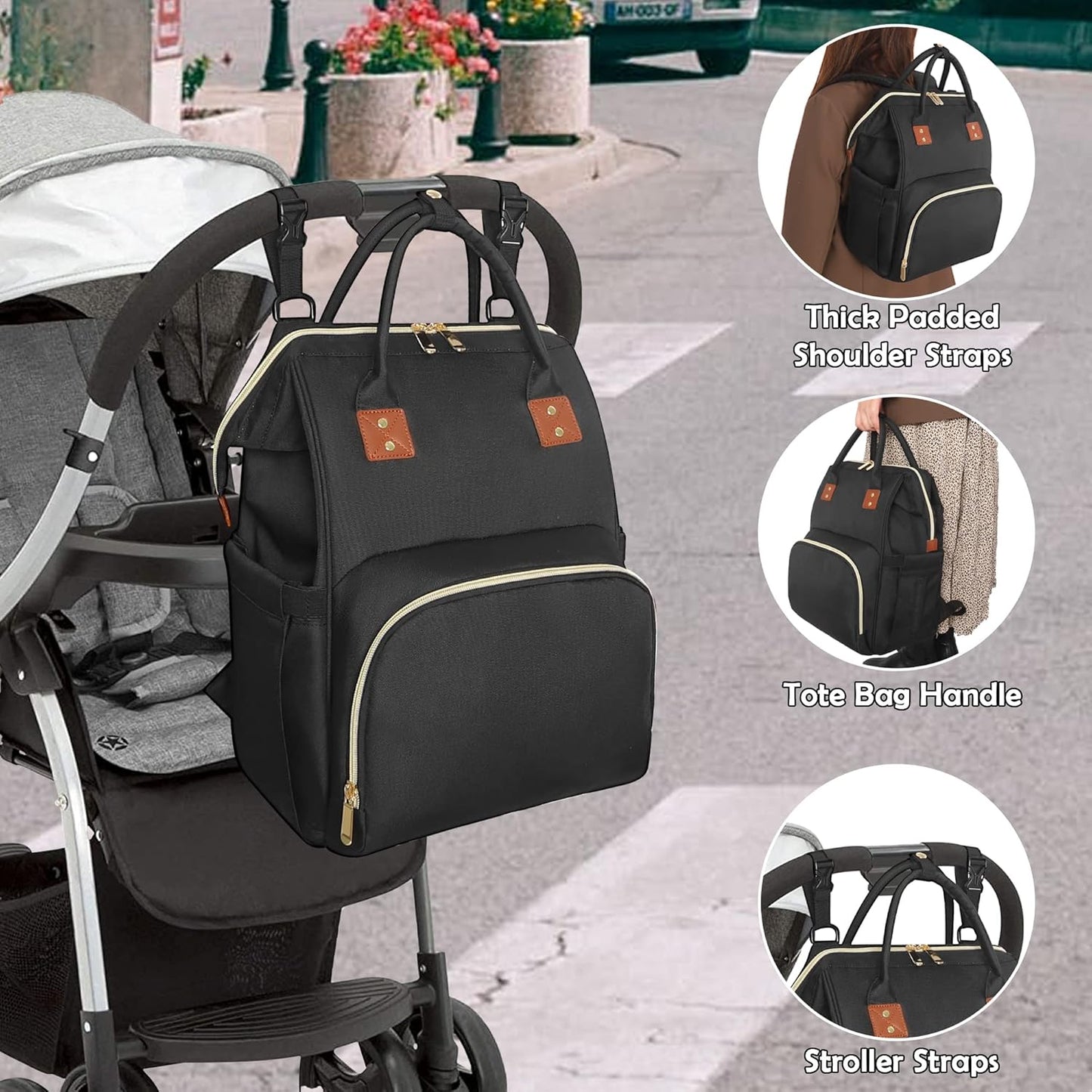 Femuar Diaper Bag Backpack Multifunction Maternity Nappy Baby Bag for Girls & Boys Large Capacity Travel Diaper Bags Dark Black